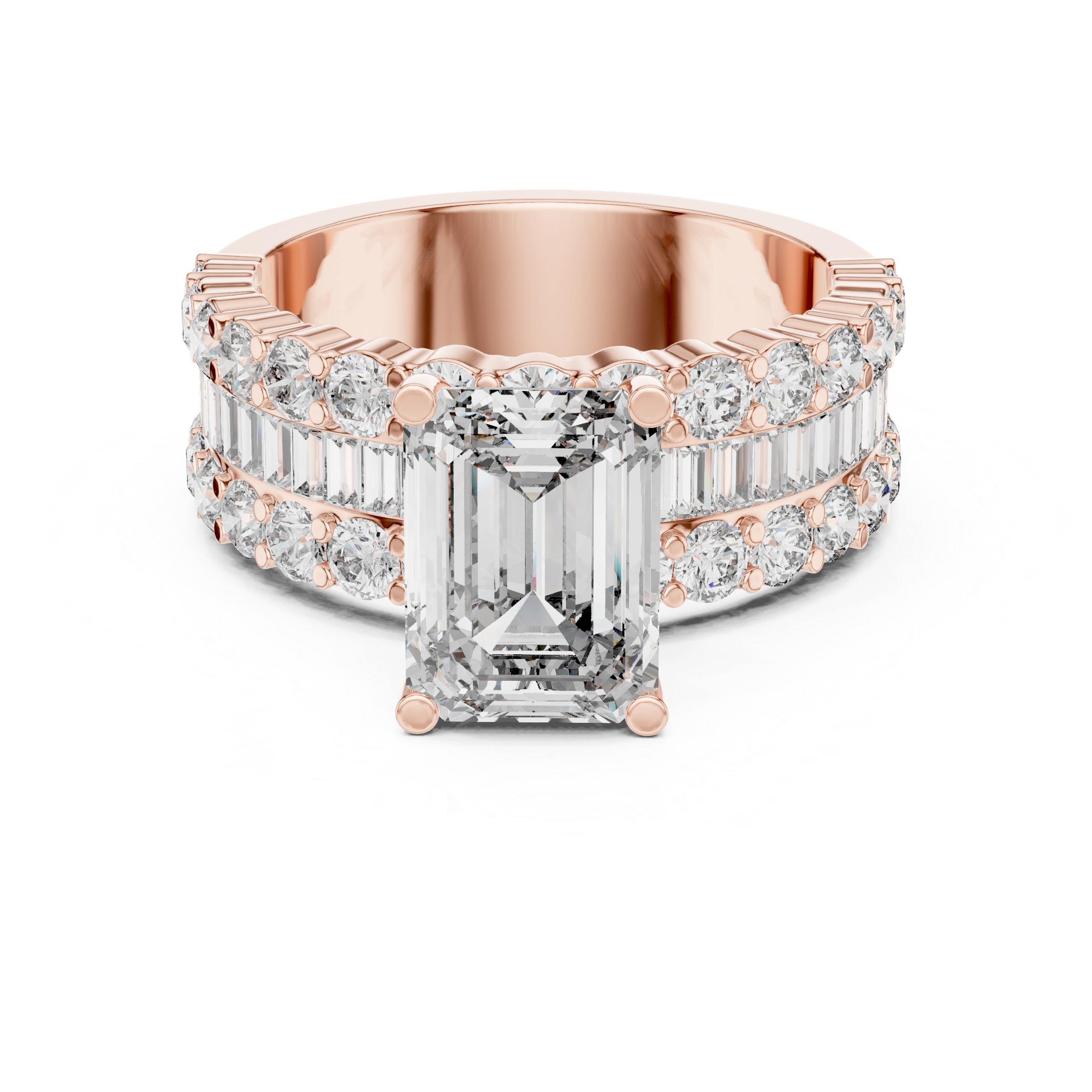 Emerald-Cut Lab-Grown Diamond Dual-Band Engagement Ring | Kiashaa Jewellery