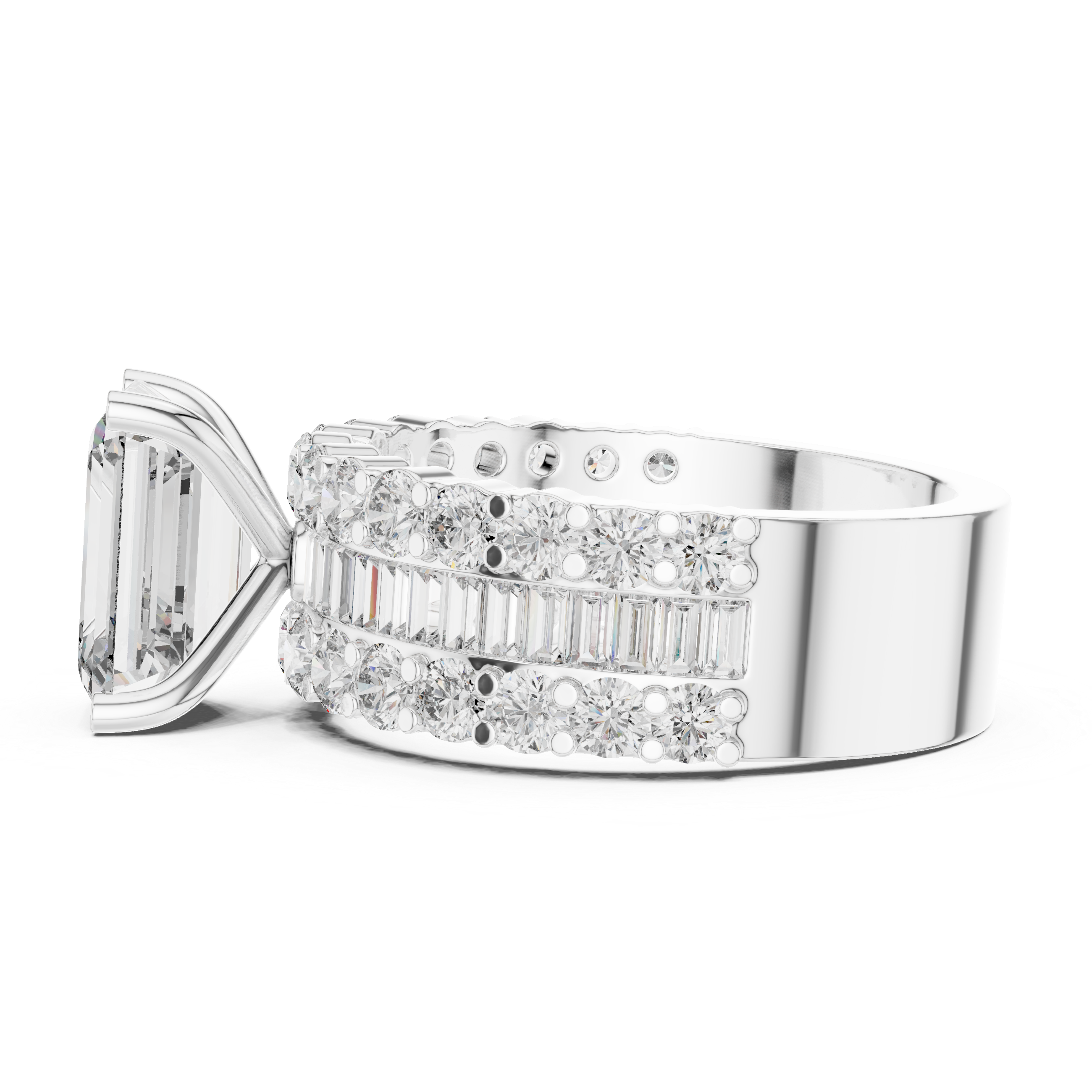 Emerald-Cut Lab-Grown Diamond Dual-Band Engagement Ring | Kiashaa Jewellery