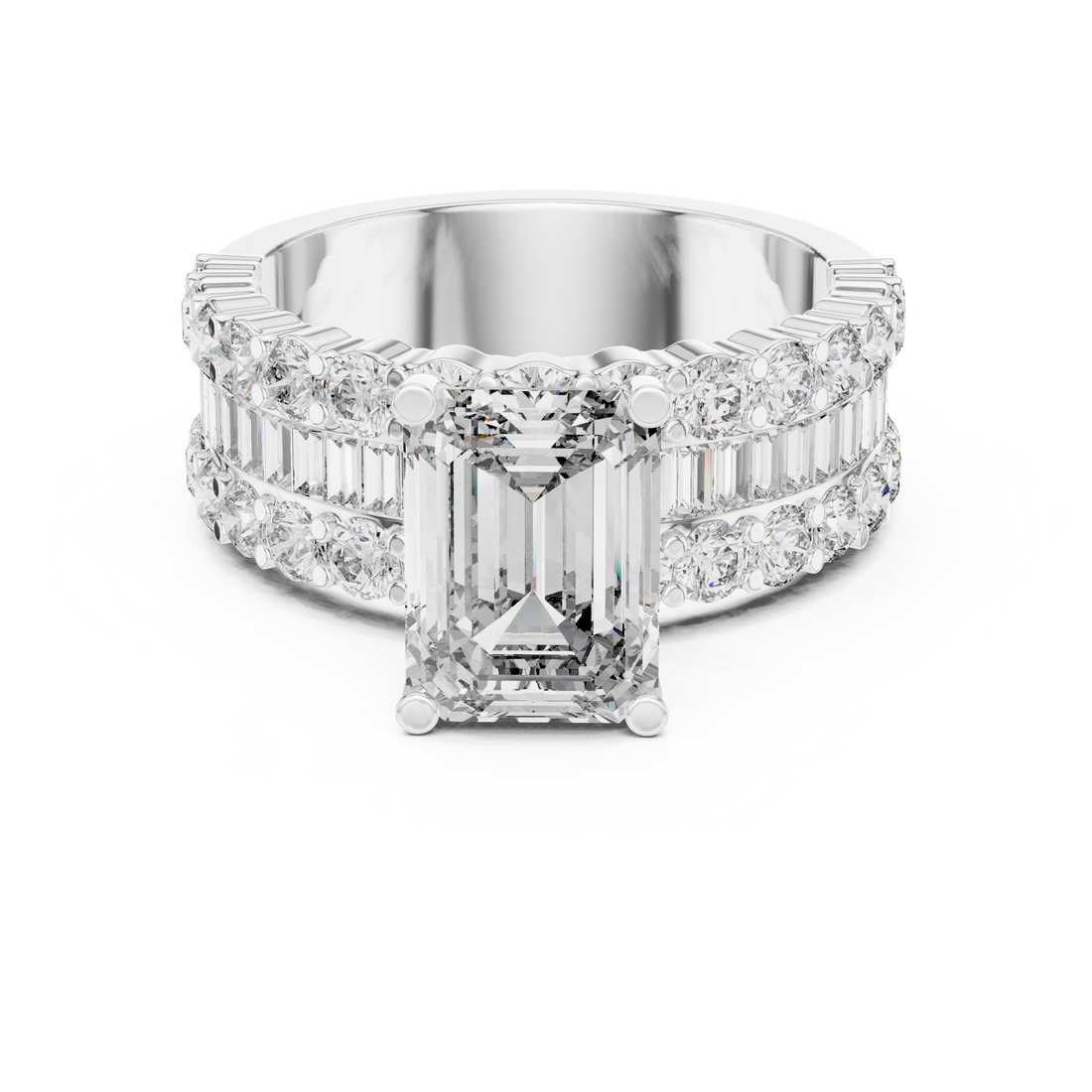 Emerald-Cut Lab-Grown Diamond Dual-Band Engagement Ring | Kiashaa Jewellery