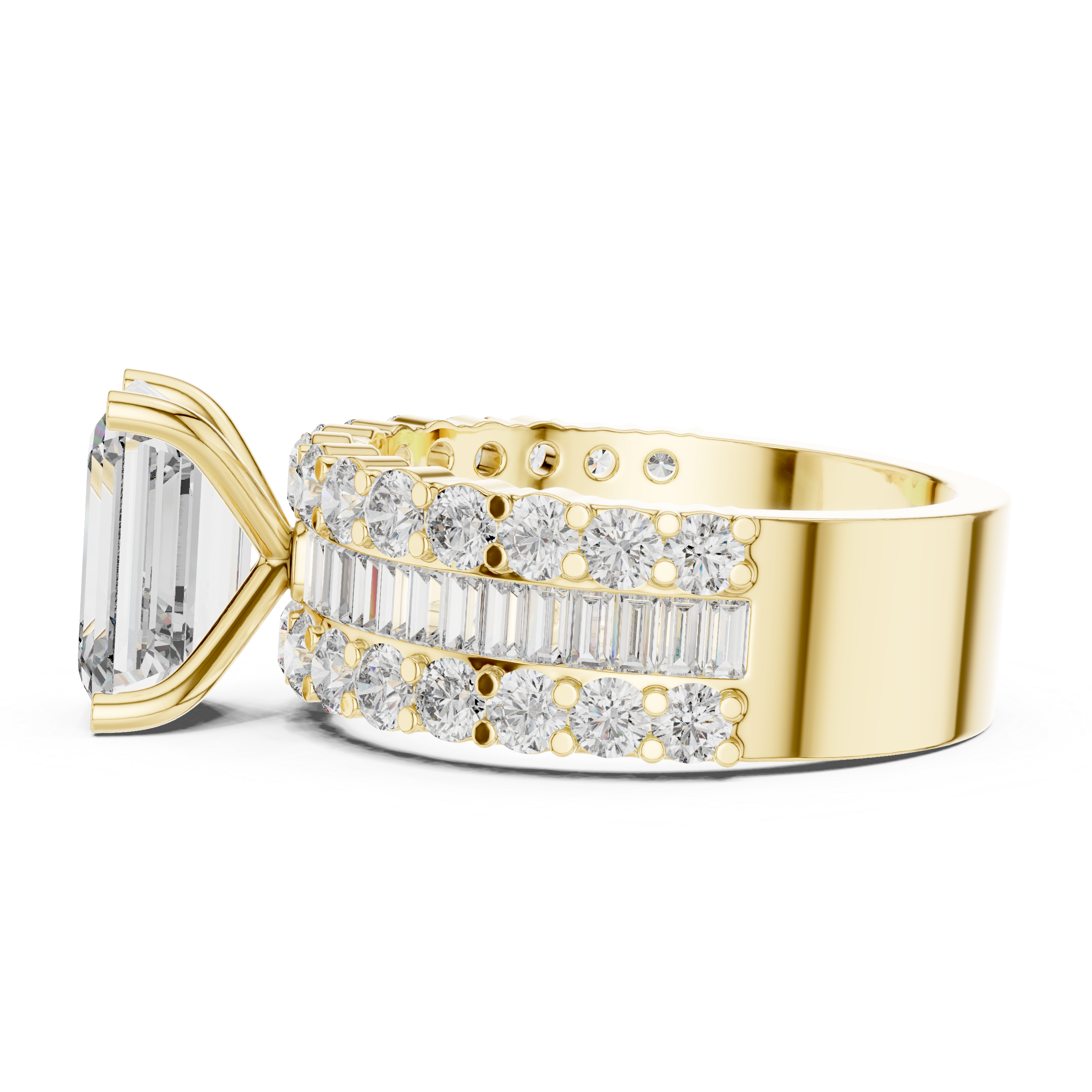 Emerald-Cut Lab-Grown Diamond Dual-Band Engagement Ring | Kiashaa Jewellery