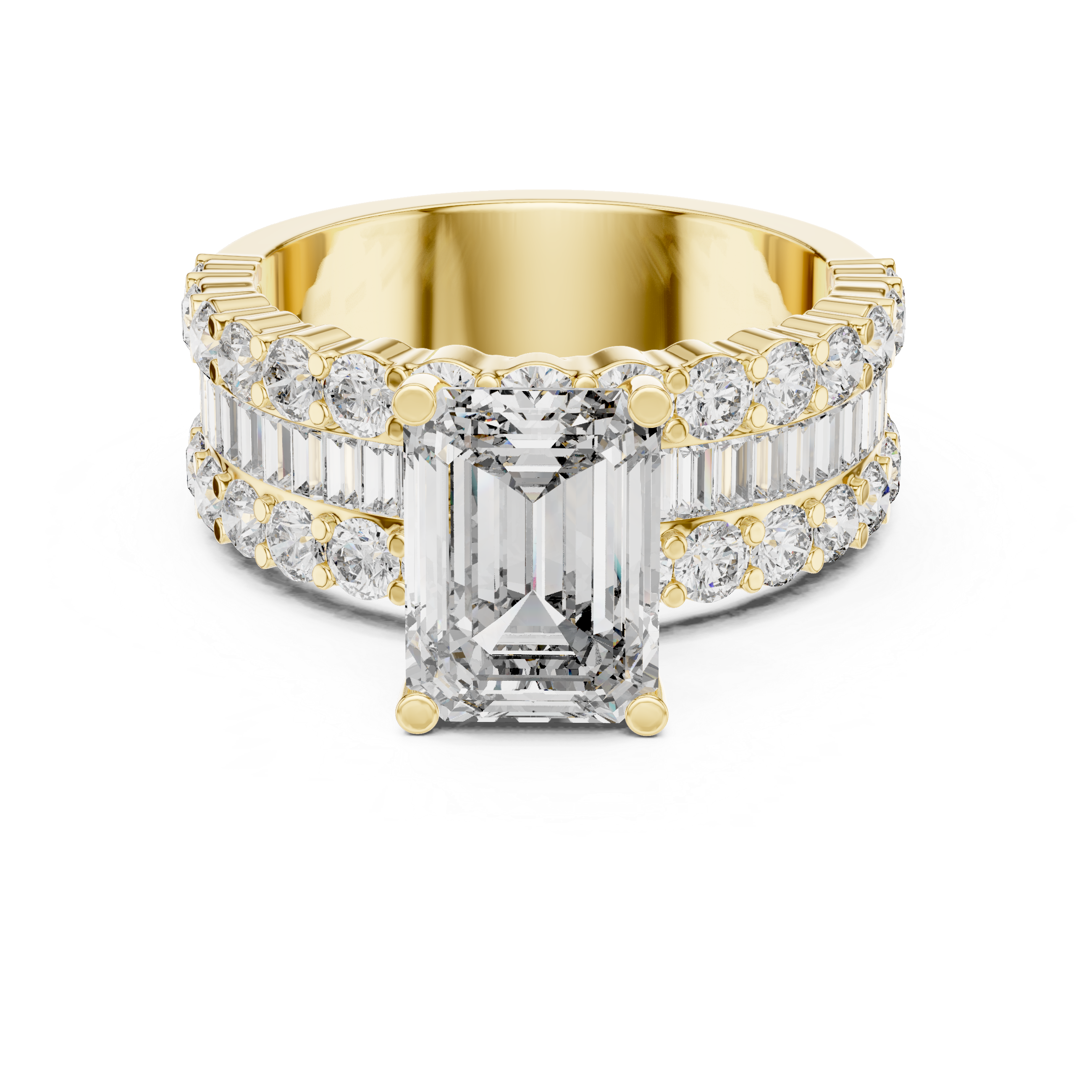 Emerald-Cut Lab-Grown Diamond Dual-Band Engagement Ring | Kiashaa Jewellery