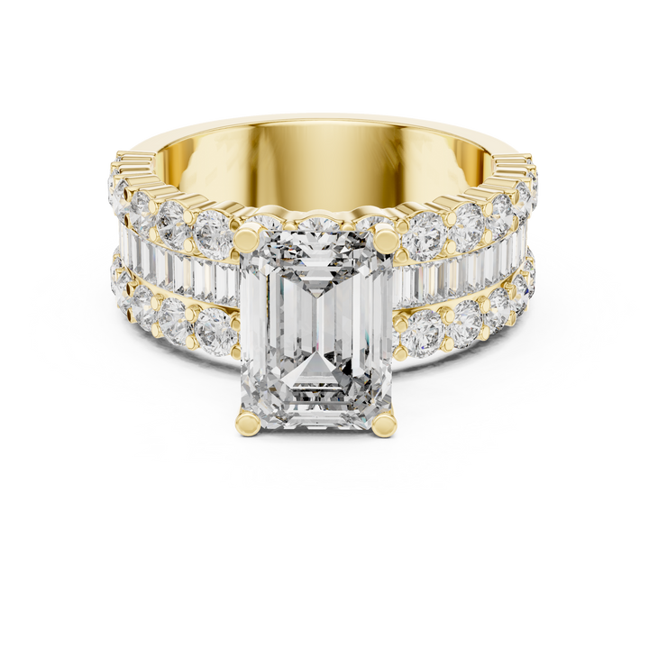 Emerald-Cut Lab-Grown Diamond Dual-Band Engagement Ring | Kiashaa Jewellery