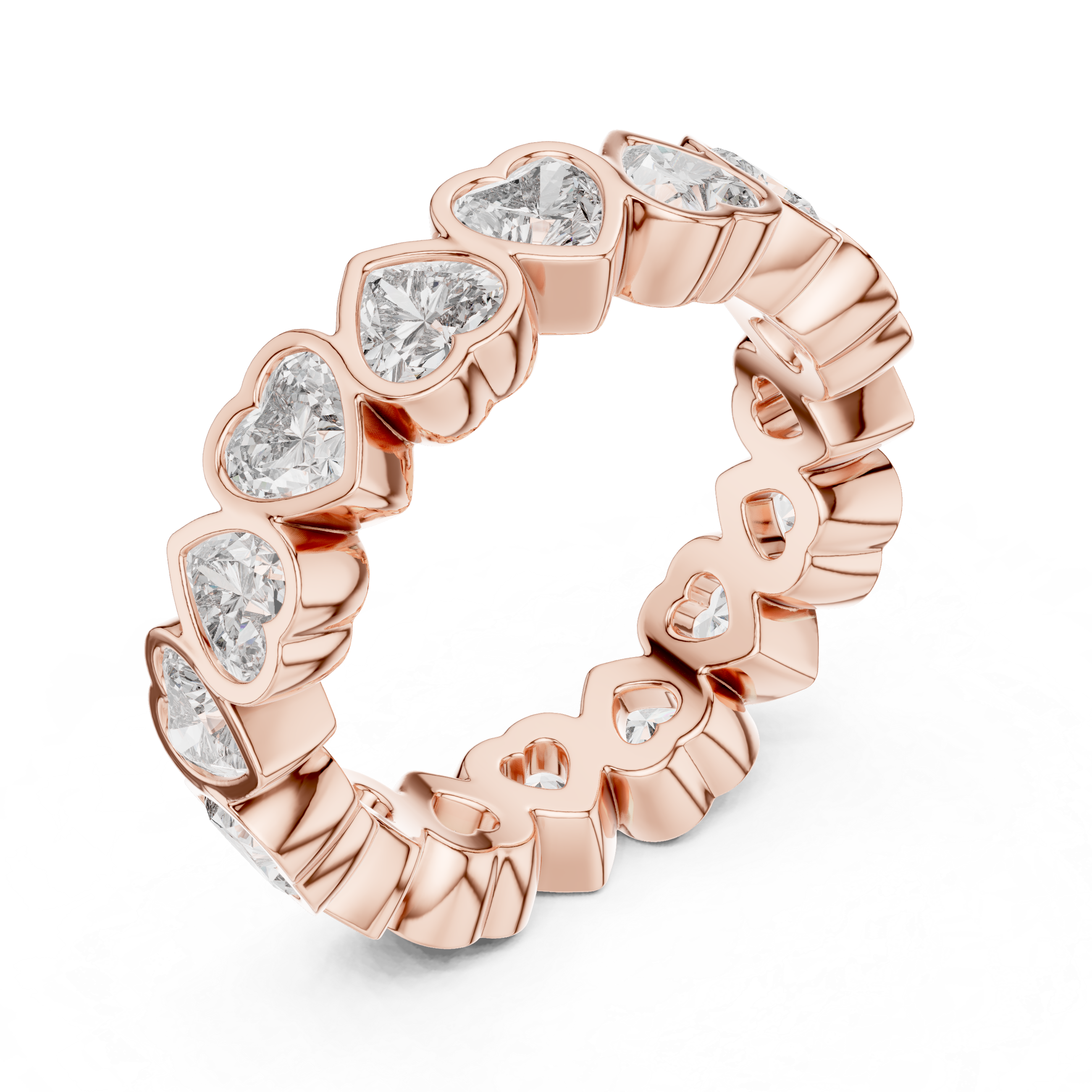 Heart-Shaped Lab-Grown Diamond Eternity Band Ring | 14K & 18K Gold | Kiashaa Jewellery