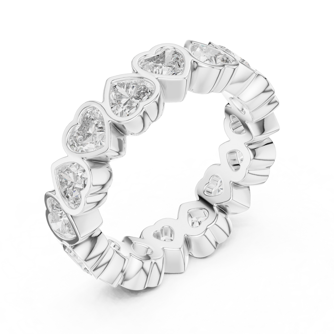 Heart-Shaped Lab-Grown Diamond Eternity Band Ring | 14K & 18K Gold | Kiashaa Jewellery