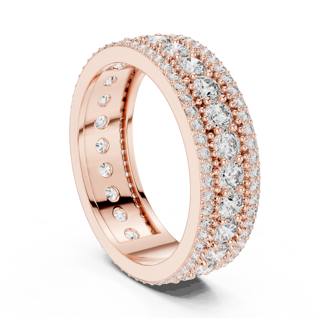 Triple Row Lab-Grown Diamond Eternity Band Ring | 14K & 18K Gold | Kiashaa Jewellery