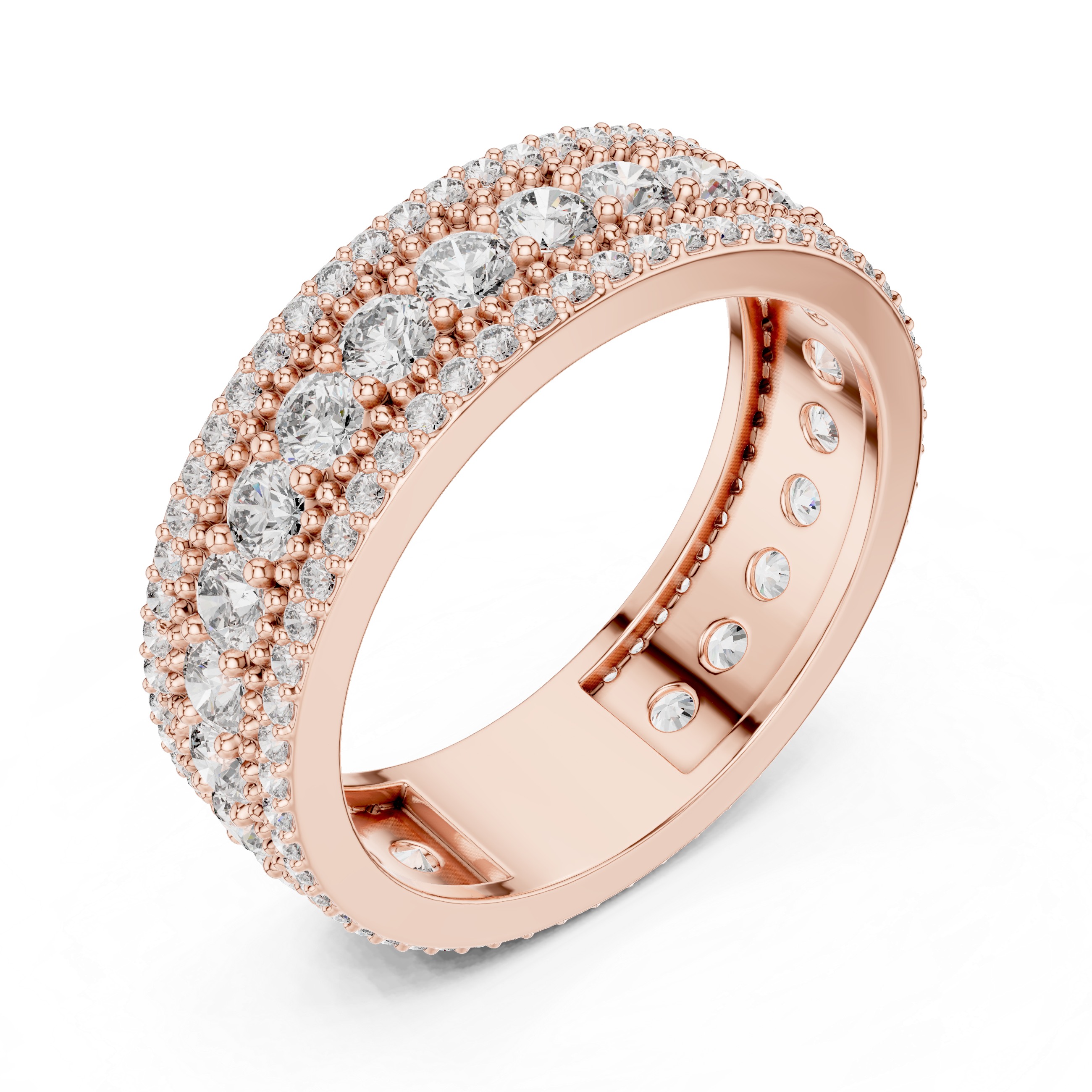 Triple Row Lab-Grown Diamond Eternity Band Ring | 14K & 18K Gold | Kiashaa Jewellery