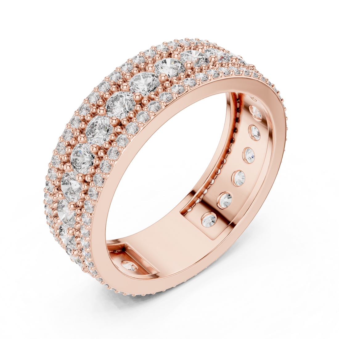 Triple Row Lab-Grown Diamond Eternity Band Ring | 14K & 18K Gold | Kiashaa Jewellery