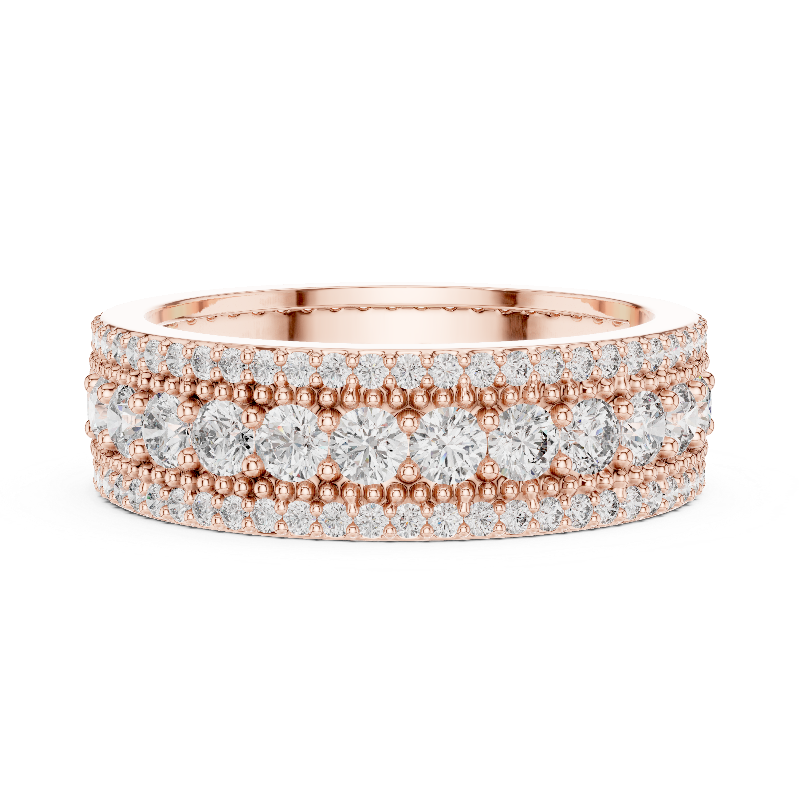 Triple Row Lab-Grown Diamond Eternity Band Ring | 14K & 18K Gold | Kiashaa Jewellery