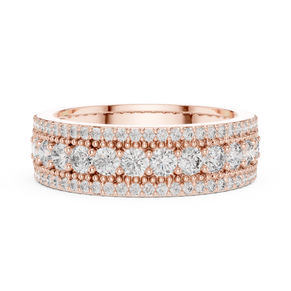 Triple Row Lab-Grown Diamond Eternity Band Ring | 14K & 18K Gold | Kiashaa Jewellery