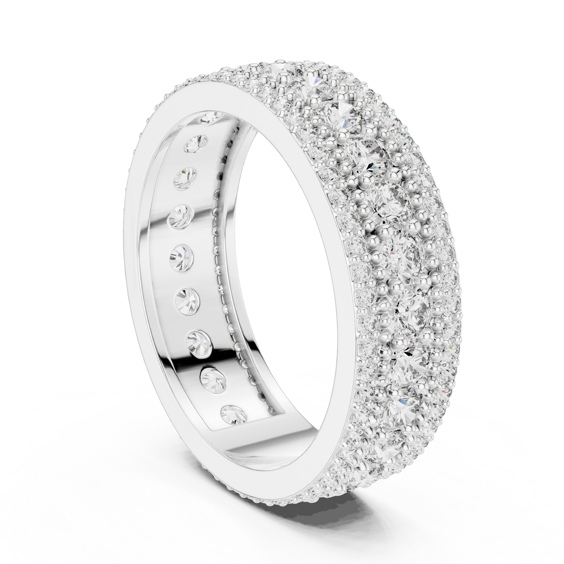 Triple Row Lab-Grown Diamond Eternity Band Ring | 14K & 18K Gold | Kiashaa Jewellery