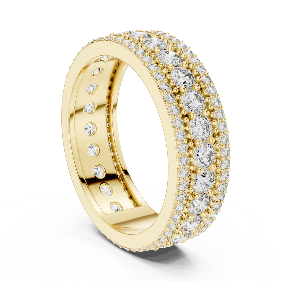 Triple Row Lab-Grown Diamond Eternity Band Ring | 14K & 18K Gold | Kiashaa Jewellery