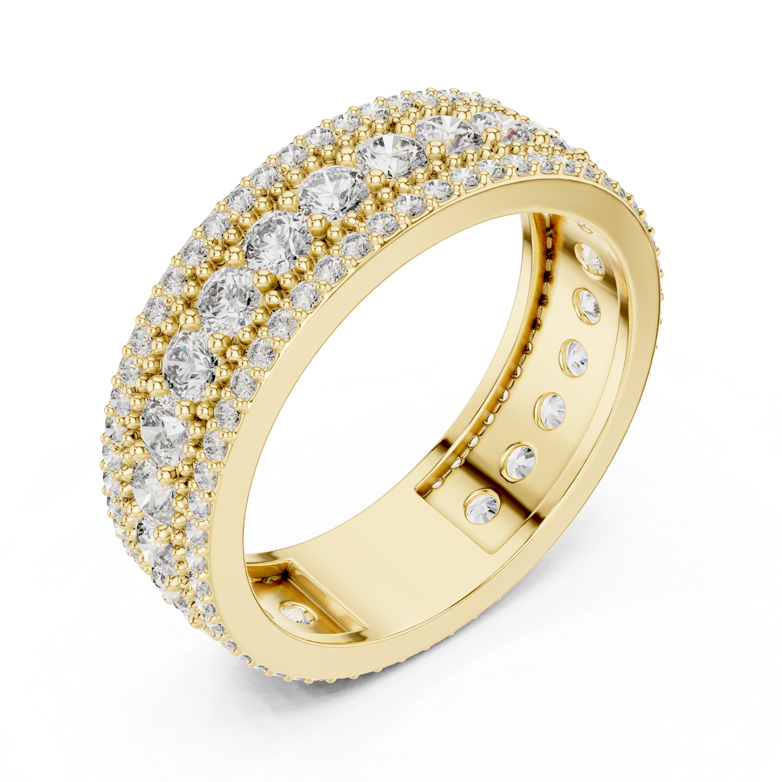 Triple Row Lab-Grown Diamond Eternity Band Ring | 14K & 18K Gold | Kiashaa Jewellery
