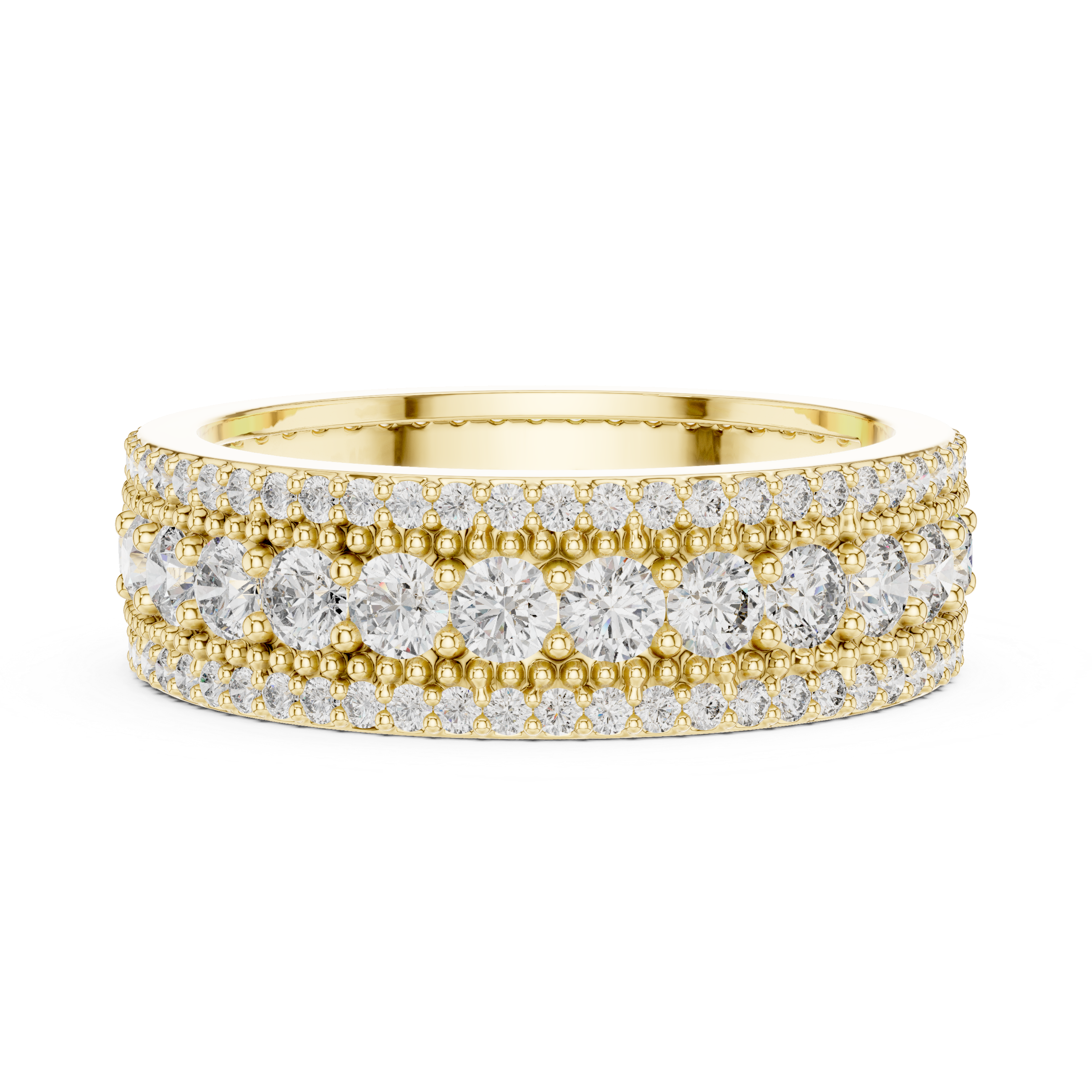 Triple Row Lab-Grown Diamond Eternity Band Ring | 14K & 18K Gold | Kiashaa Jewellery