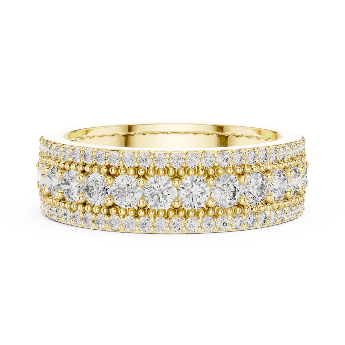 Triple Row Lab-Grown Diamond Eternity Band Ring | 14K & 18K Gold | Kiashaa Jewellery