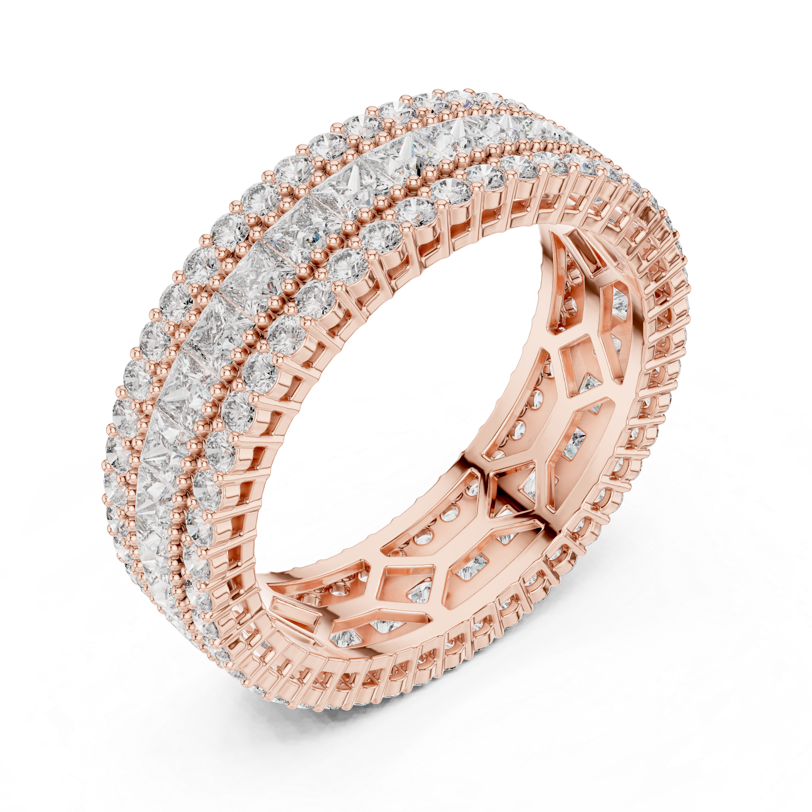 Four Row Princess & Round Lab-Grown Diamond Eternity Band Ring | 14K & 18K Gold | Kiashaa Jewellery