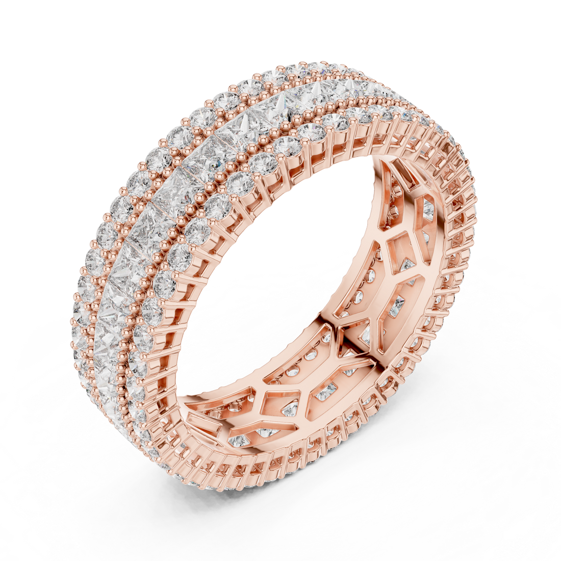 Four Row Princess & Round Lab-Grown Diamond Eternity Band Ring | 14K & 18K Gold | Kiashaa Jewellery
