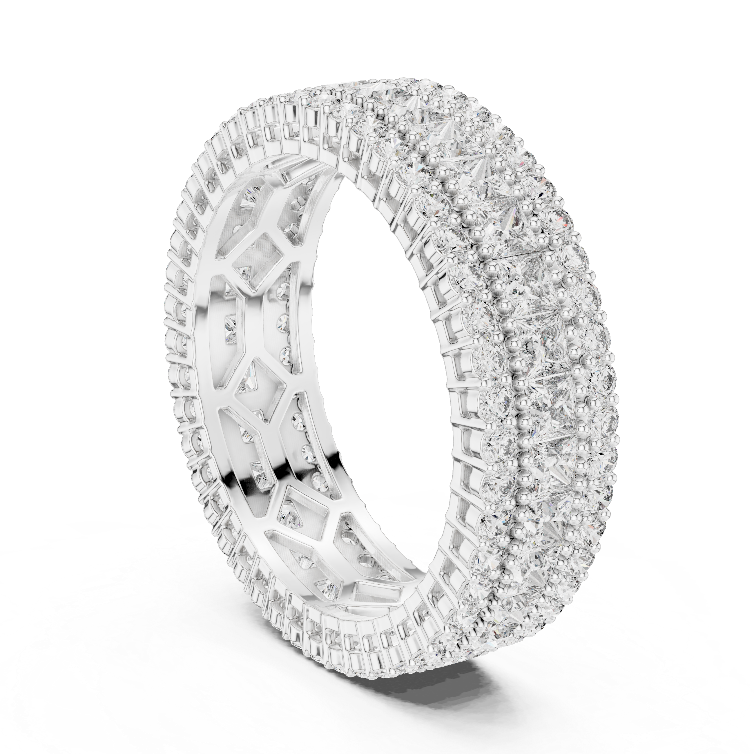 Four Row Princess & Round Lab-Grown Diamond Eternity Band Ring | 14K & 18K Gold | Kiashaa Jewellery