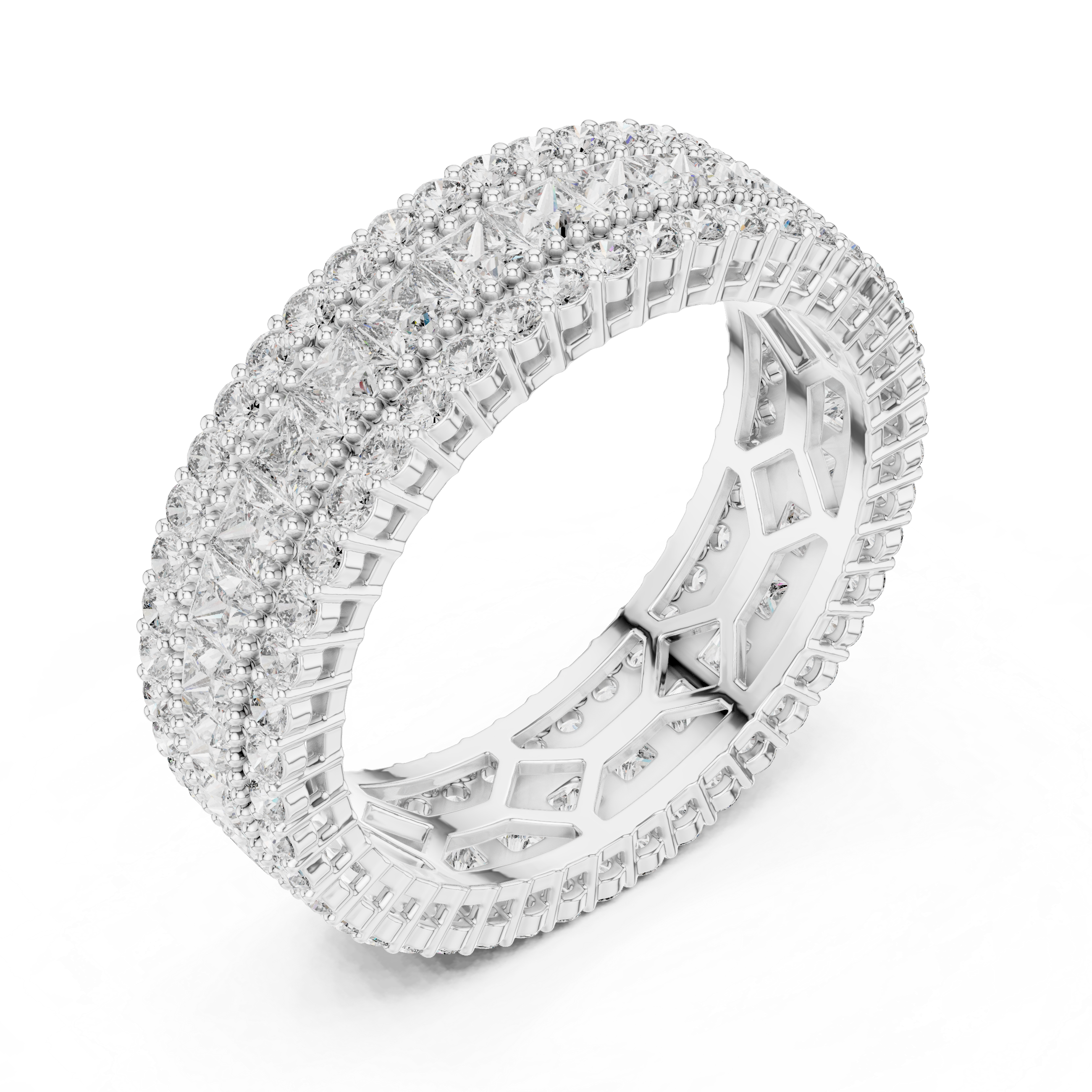 Four Row Princess & Round Lab-Grown Diamond Eternity Band Ring | 14K & 18K Gold | Kiashaa Jewellery