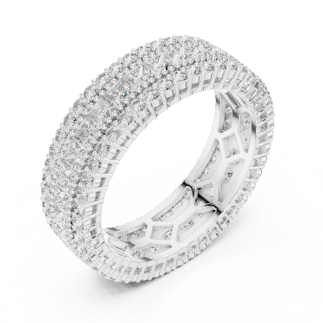 Four Row Princess & Round Lab-Grown Diamond Eternity Band Ring | 14K & 18K Gold | Kiashaa Jewellery