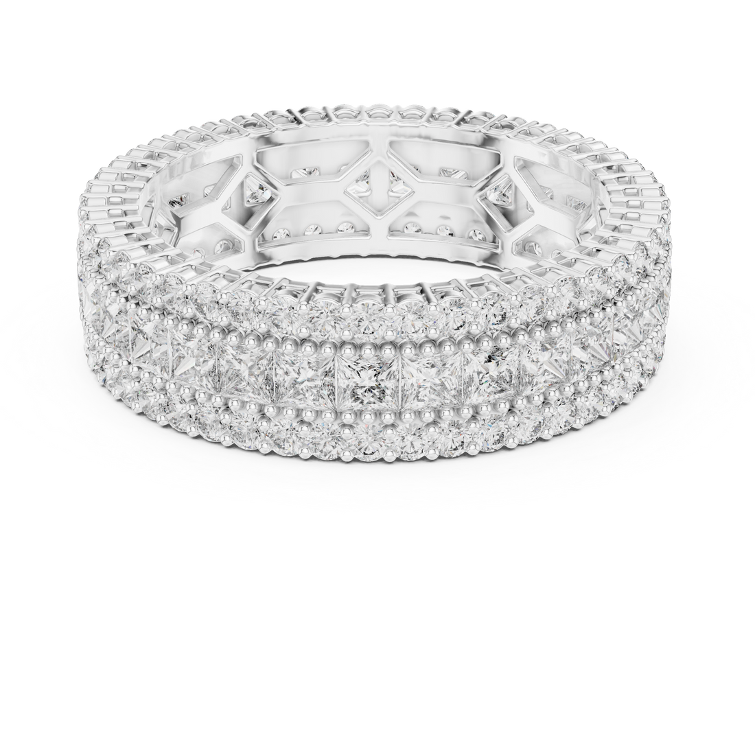 Four Row Princess & Round Lab-Grown Diamond Eternity Band Ring | 14K & 18K Gold | Kiashaa Jewellery