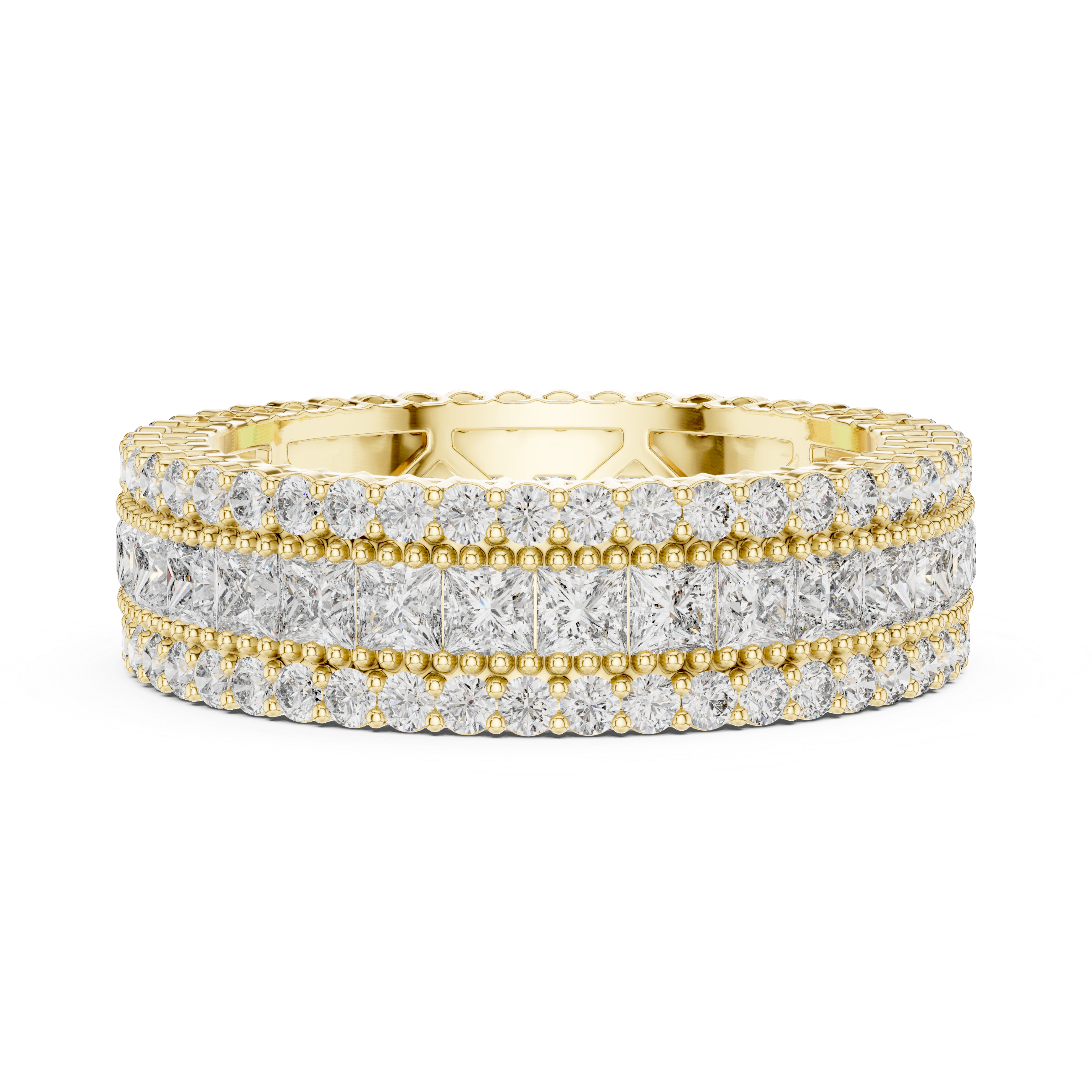 Four Row Princess & Round Lab-Grown Diamond Eternity Band Ring | 14K & 18K Gold | Kiashaa Jewellery