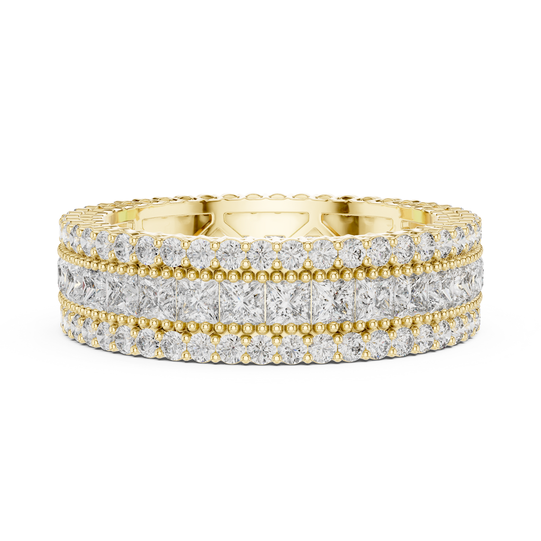 Four Row Princess & Round Lab-Grown Diamond Eternity Band Ring | 14K & 18K Gold | Kiashaa Jewellery