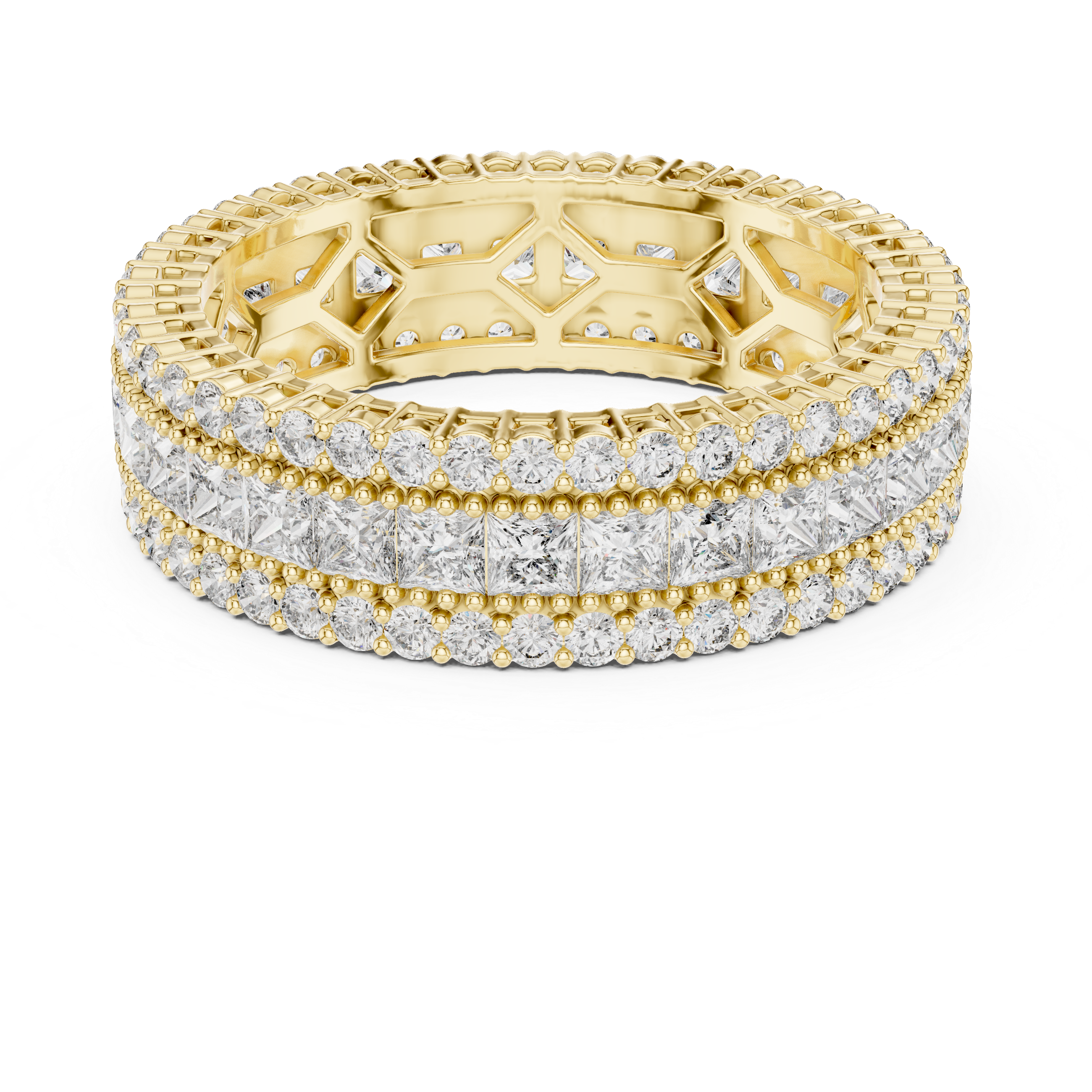 Four Row Princess & Round Lab-Grown Diamond Eternity Band Ring | 14K & 18K Gold | Kiashaa Jewellery