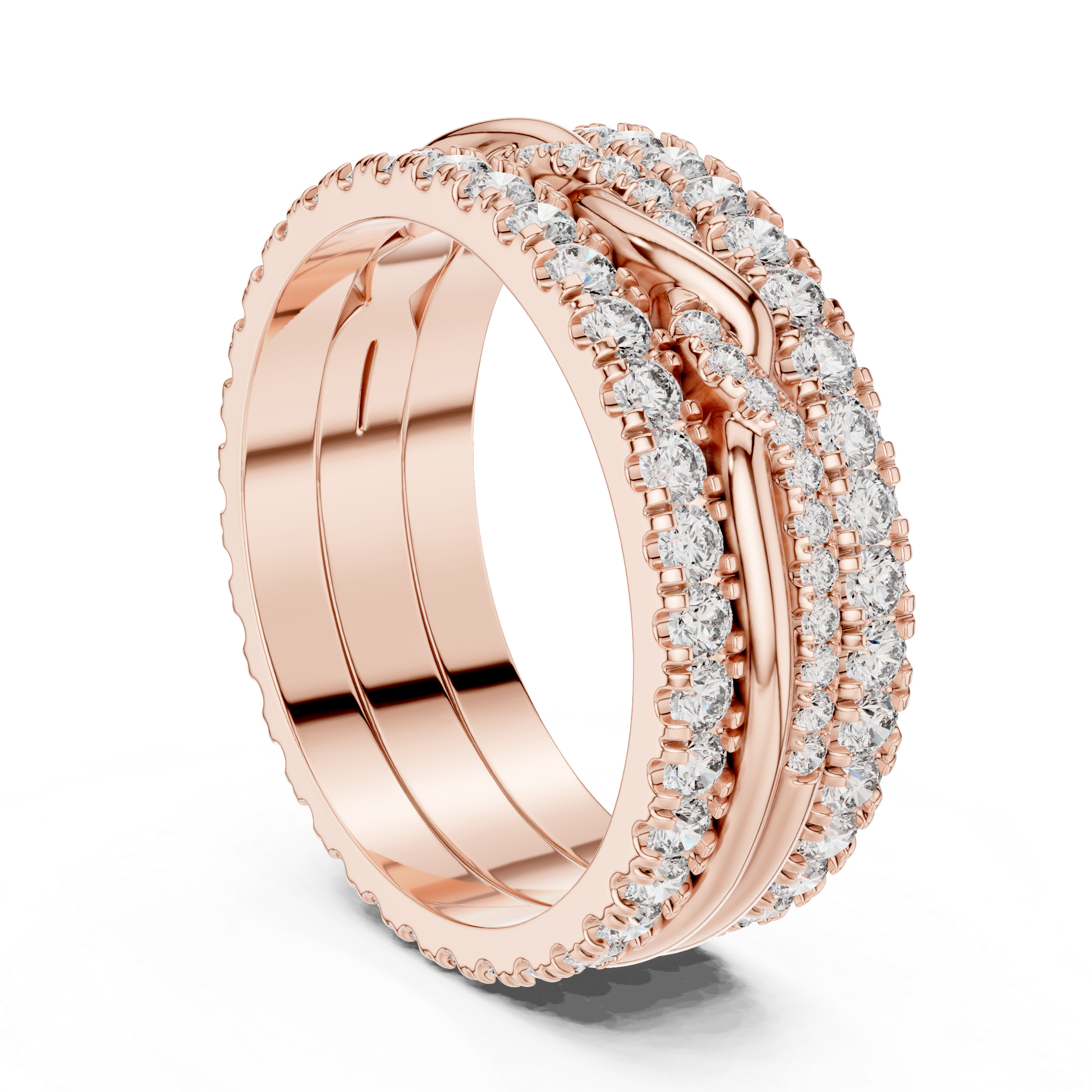 Triple Row Lab-Grown Diamond Eternity Band Ring | 14K & 18K Gold | Kiashaa Jewellery