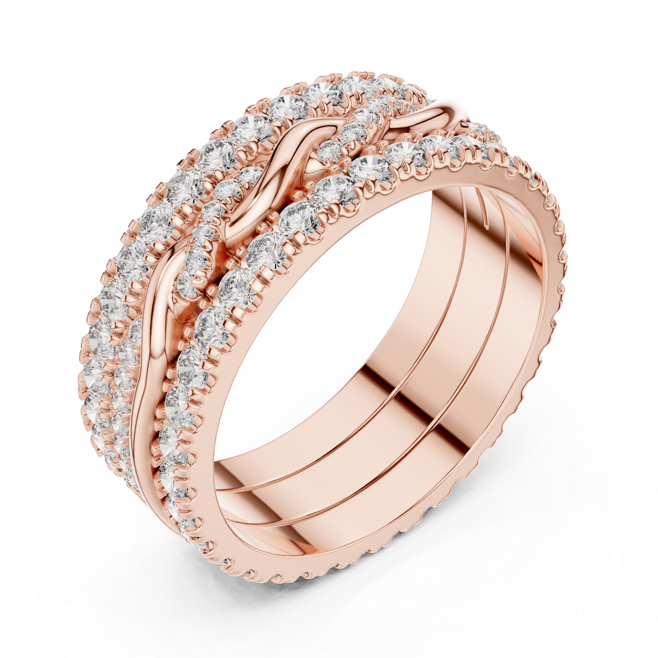 Triple Row Lab-Grown Diamond Eternity Band Ring | 14K & 18K Gold | Kiashaa Jewellery
