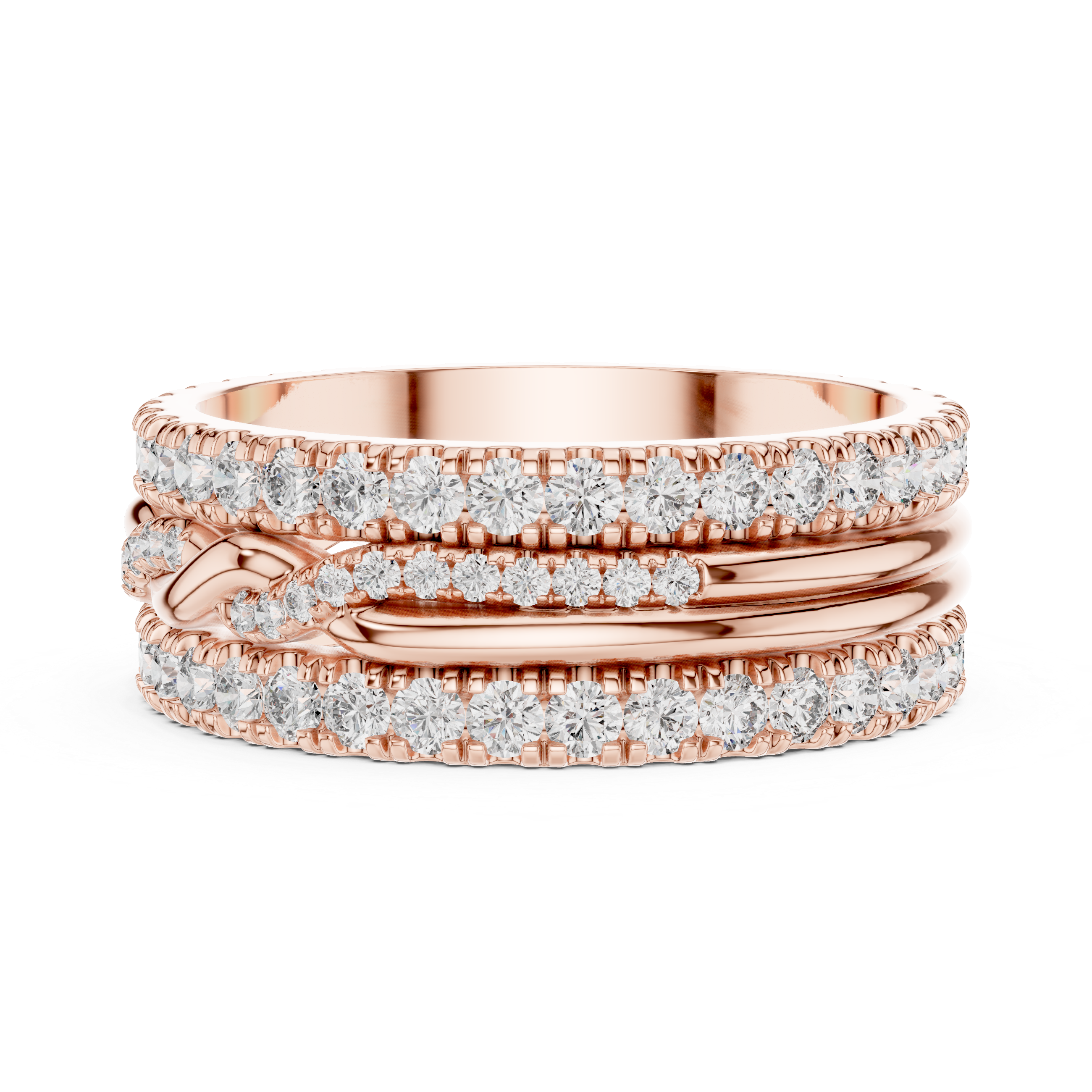 Triple Row Lab-Grown Diamond Eternity Band Ring | 14K & 18K Gold | Kiashaa Jewellery