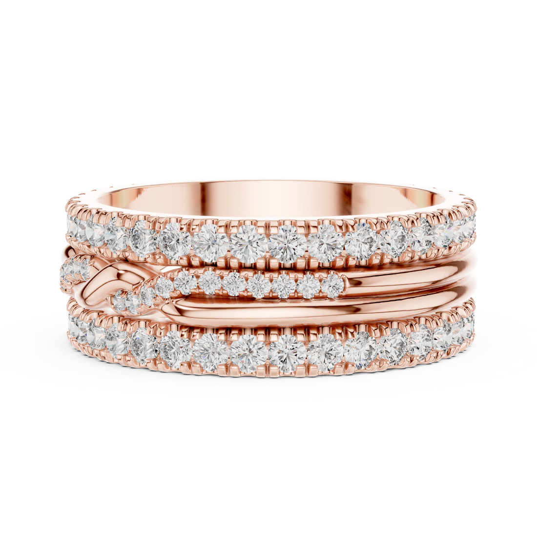 Triple Row Lab-Grown Diamond Eternity Band Ring | 14K & 18K Gold | Kiashaa Jewellery