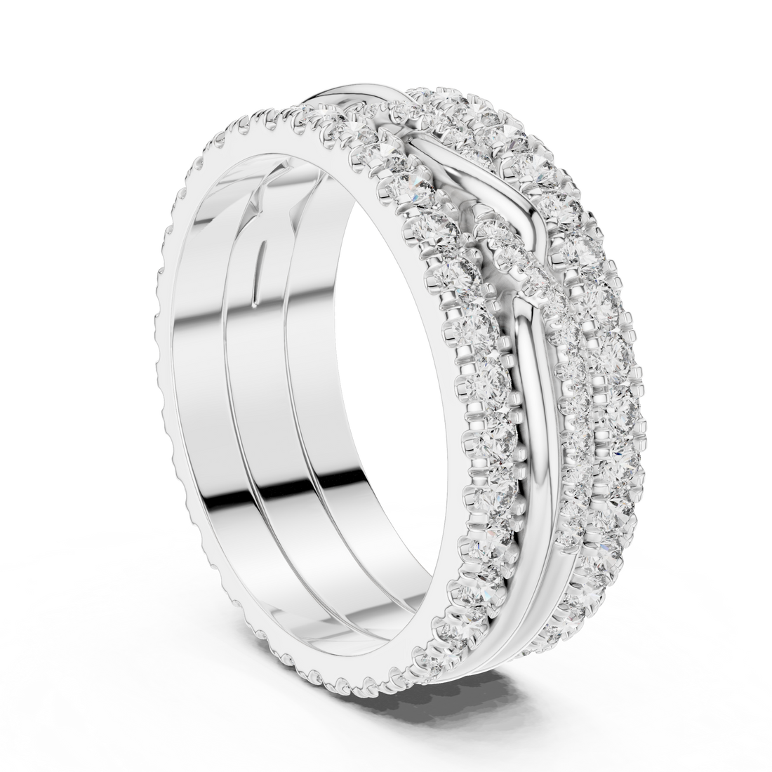 Triple Row Lab-Grown Diamond Eternity Band Ring | 14K & 18K Gold | Kiashaa Jewellery