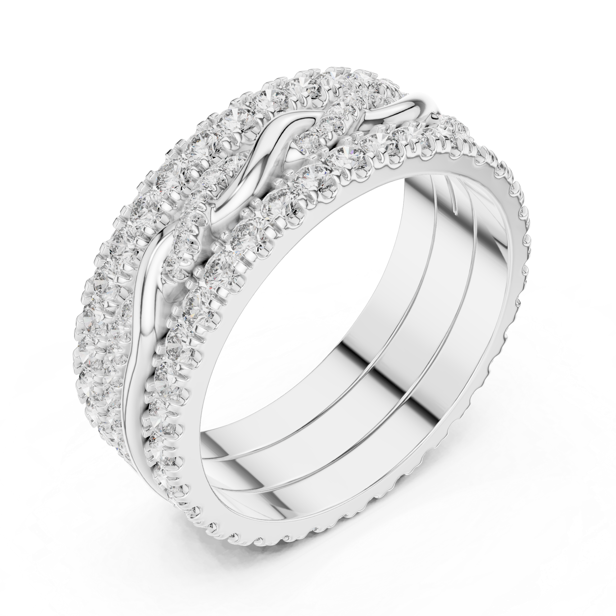 Triple Row Lab-Grown Diamond Eternity Band Ring | 14K & 18K Gold | Kiashaa Jewellery