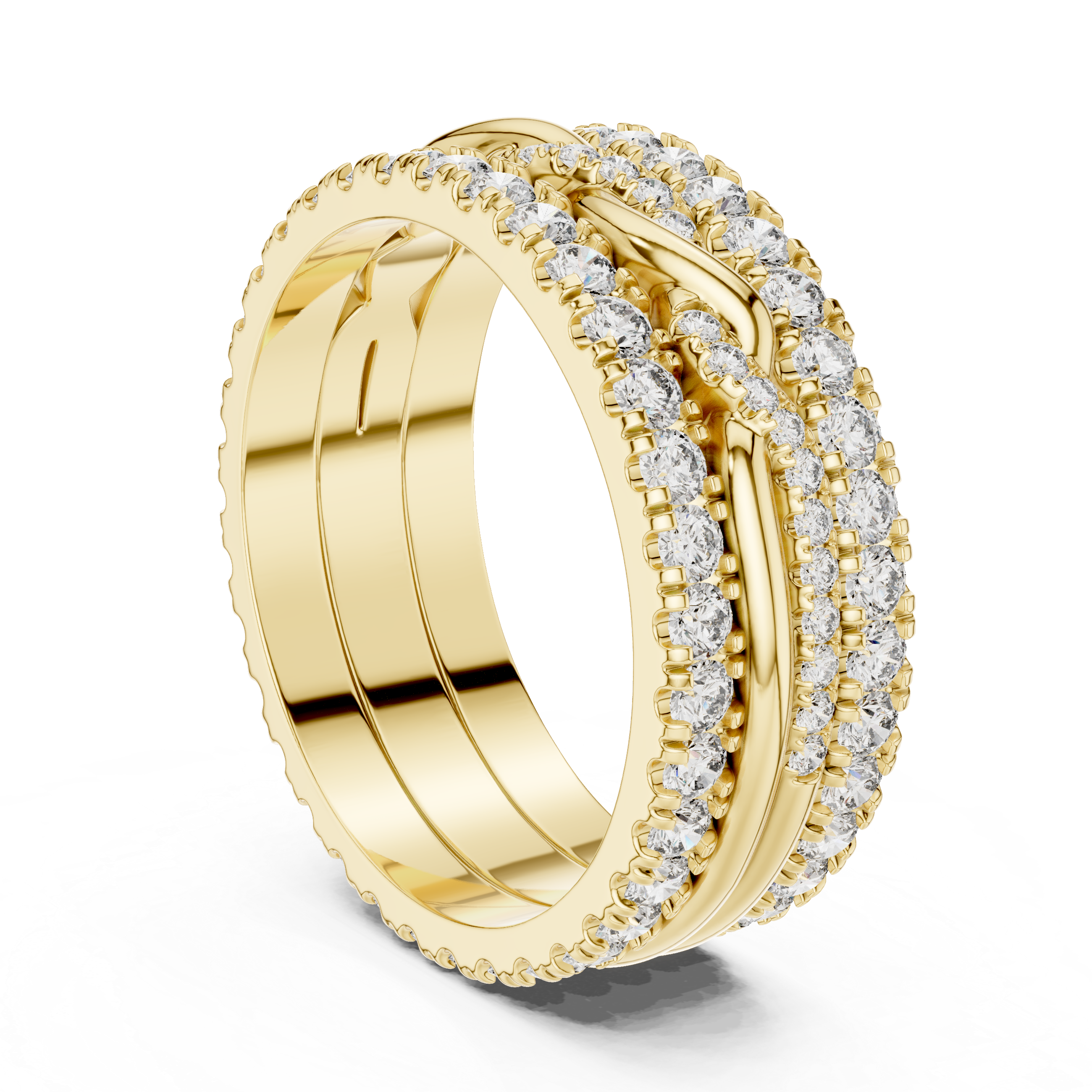 Triple Row Lab-Grown Diamond Eternity Band Ring | 14K & 18K Gold | Kiashaa Jewellery