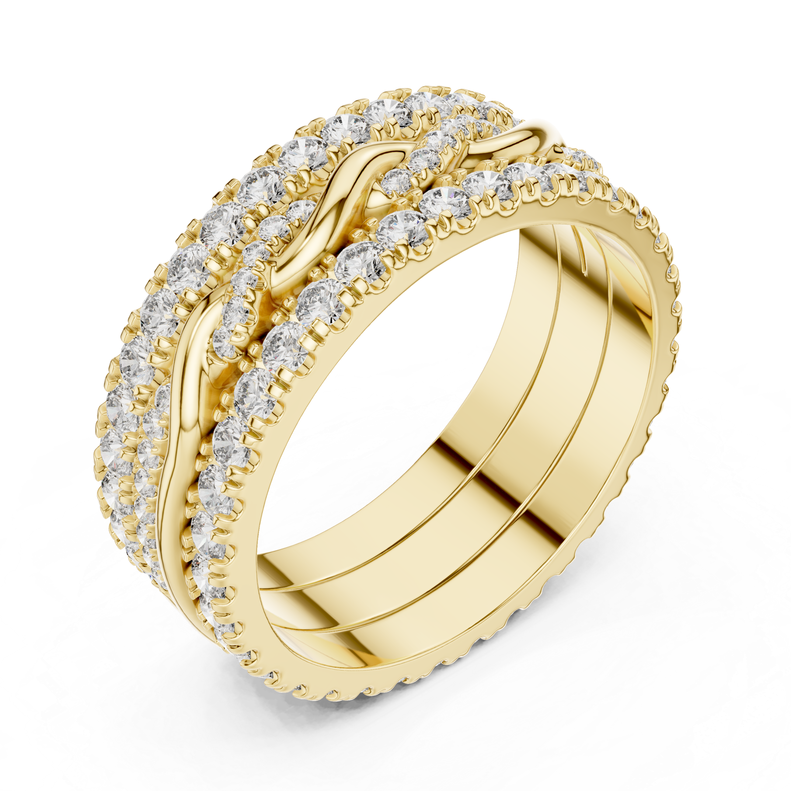 Triple Row Lab-Grown Diamond Eternity Band Ring | 14K & 18K Gold | Kiashaa Jewellery