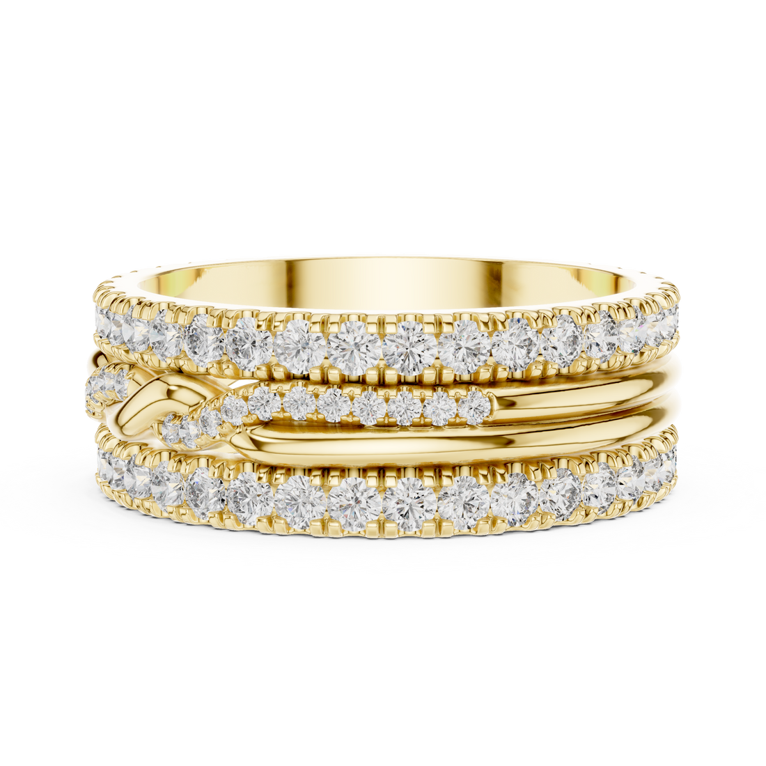 Triple Row Lab-Grown Diamond Eternity Band Ring | 14K & 18K Gold | Kiashaa Jewellery