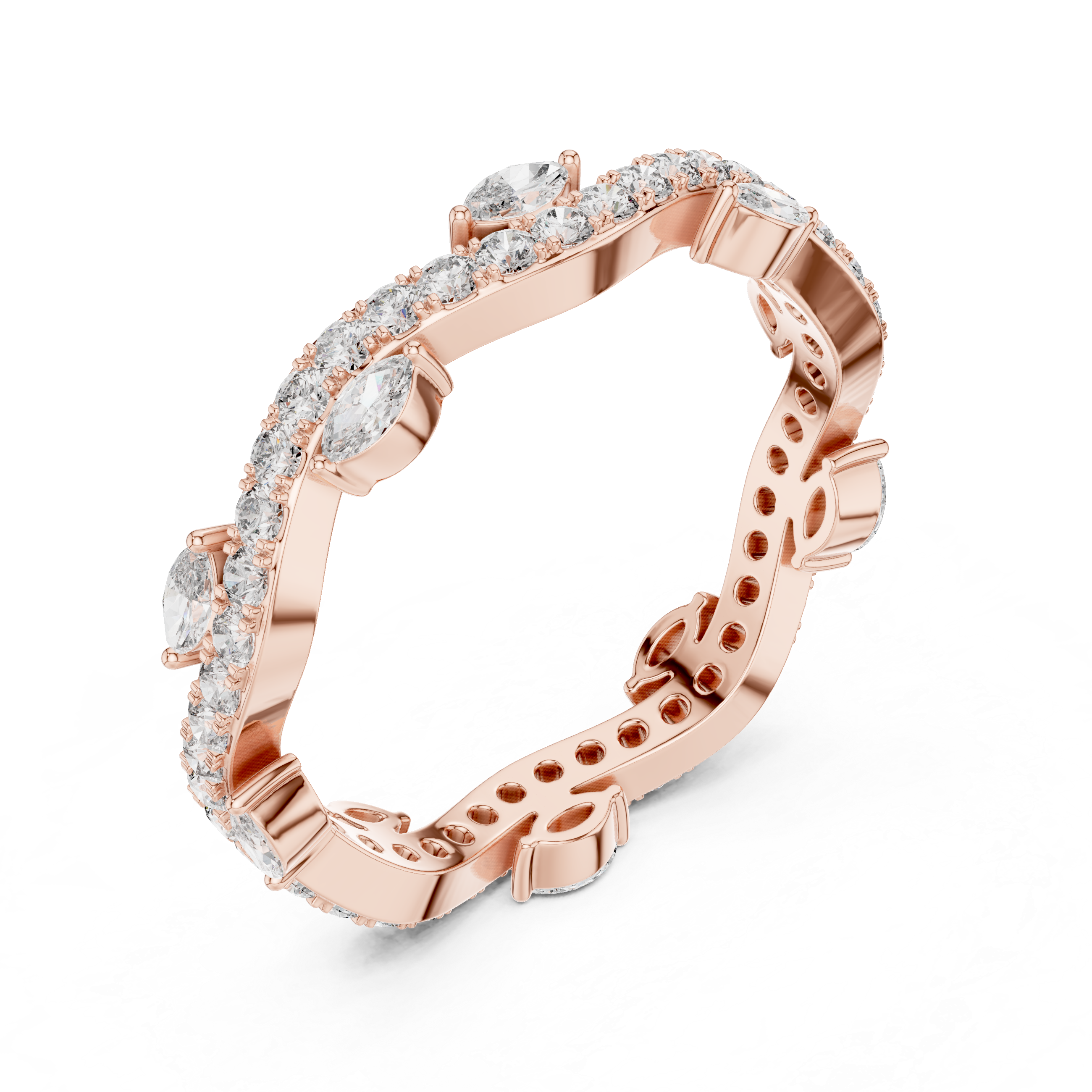 Marquise & Round Lab-Grown Diamond Eternity Band Ring | 14K & 18K Gold | Kiashaa Jewellery