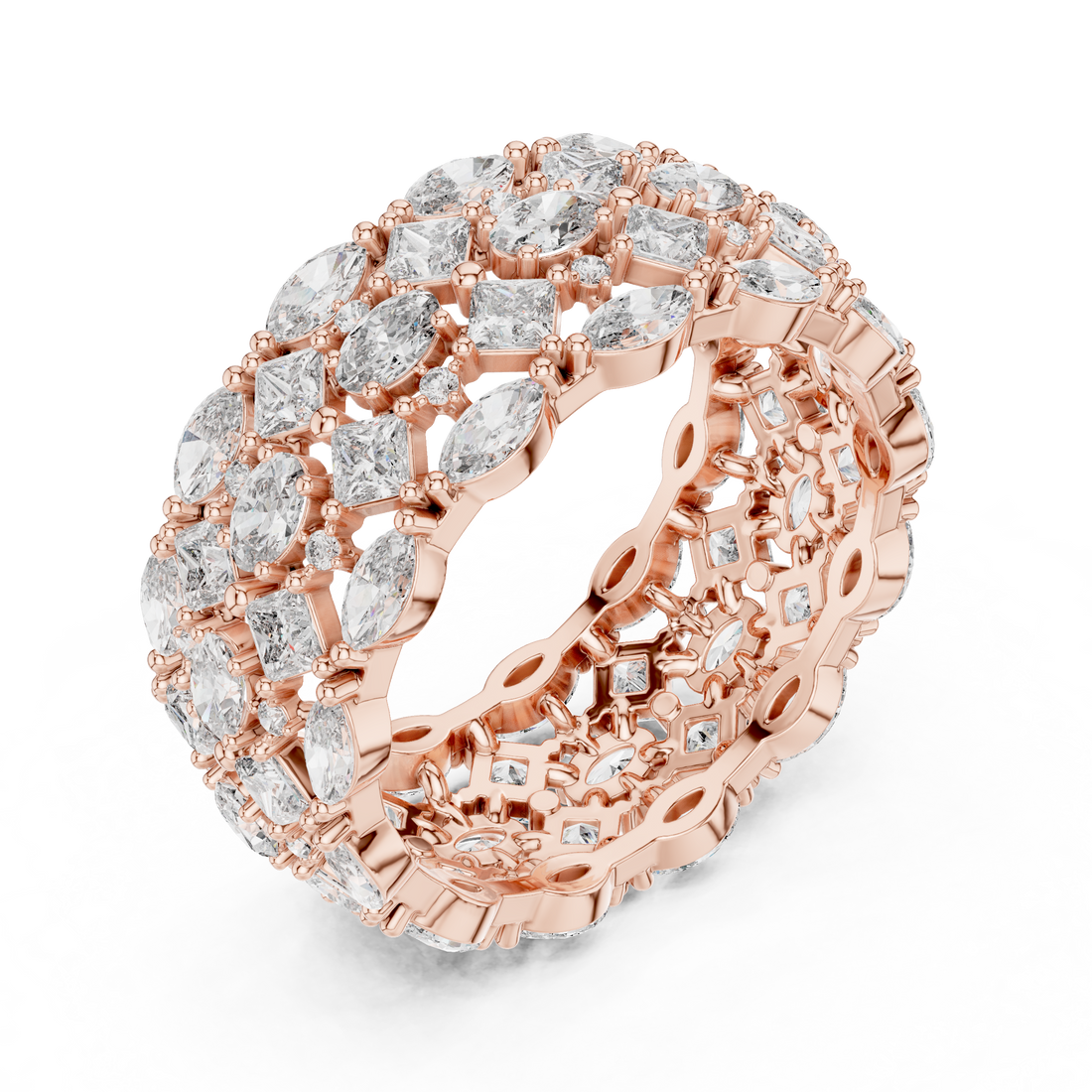 Luxury Multi-Cut Lab-Grown Diamond Eternity Band Ring | 14K & 18K Gold | Kiashaa Jewellery