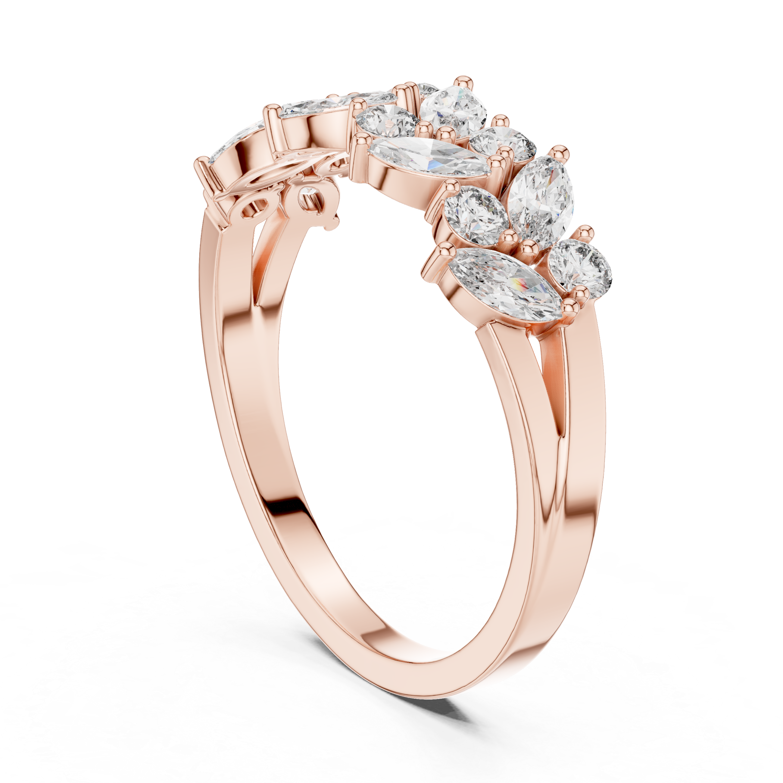 14K/18K Rose Gold Lab-Grown Diamond Designer Cluster Ring