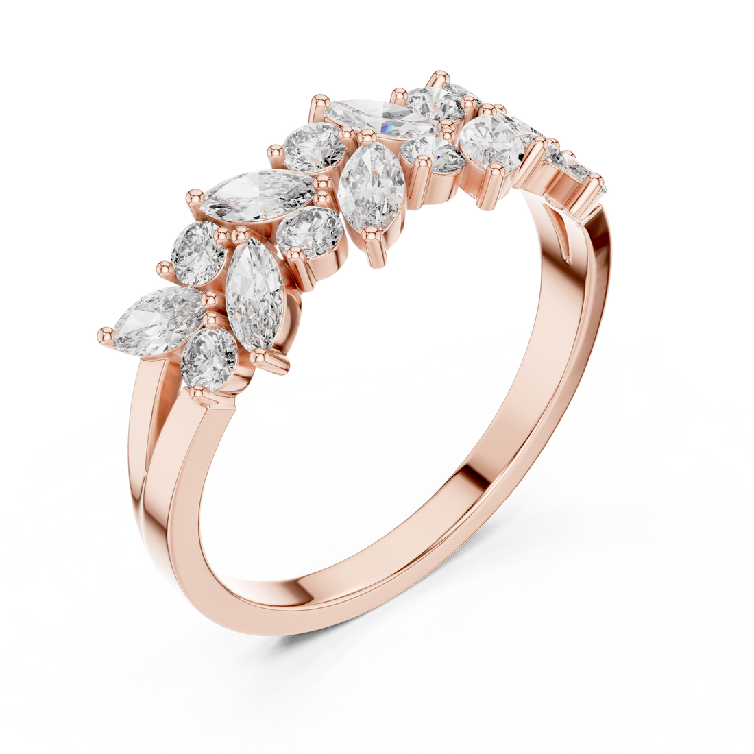 14K/18K Rose Gold Lab-Grown Diamond Designer Cluster Ring