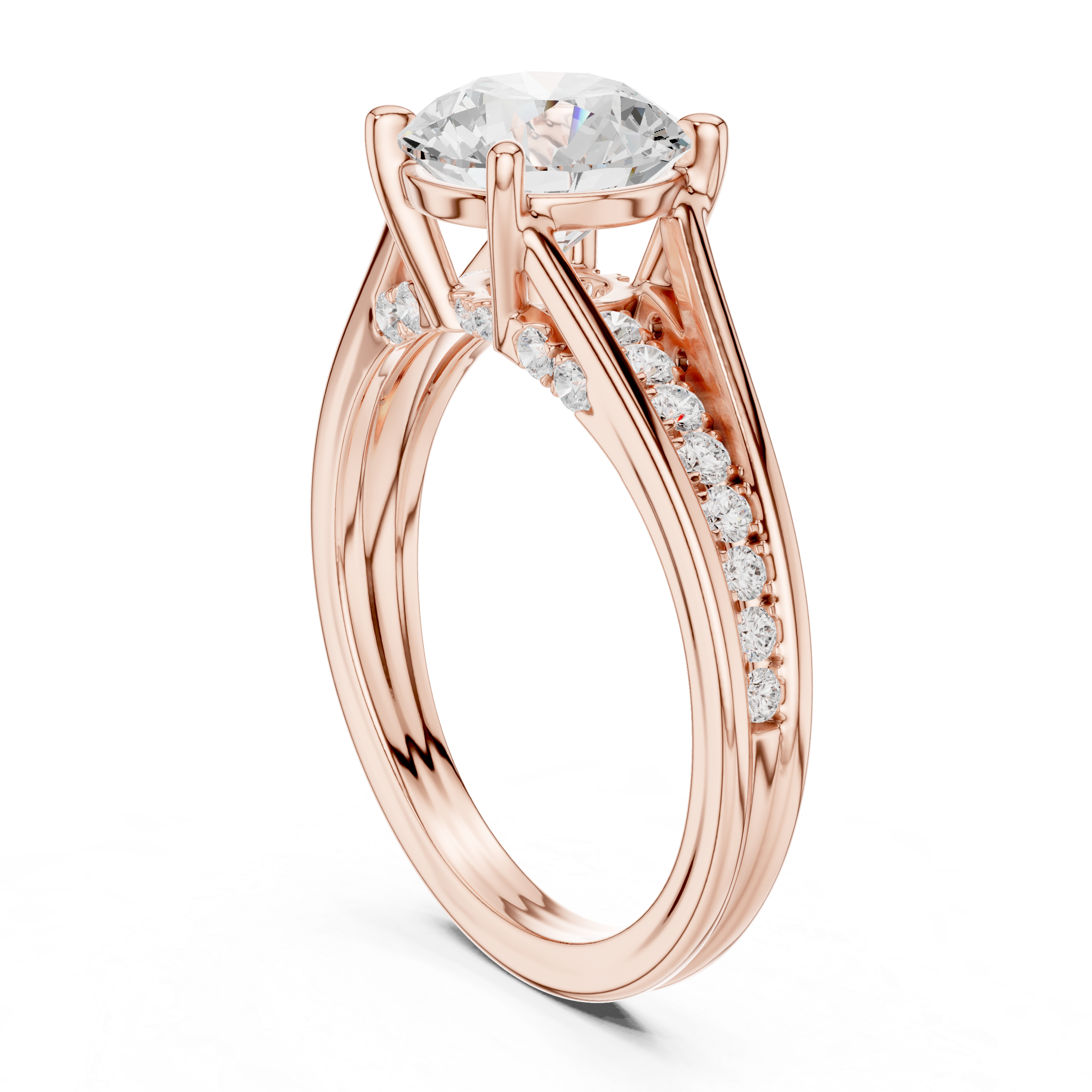 14K/18K Rose Gold Lab-Grown Diamond Solitaire Ring with Side Accents