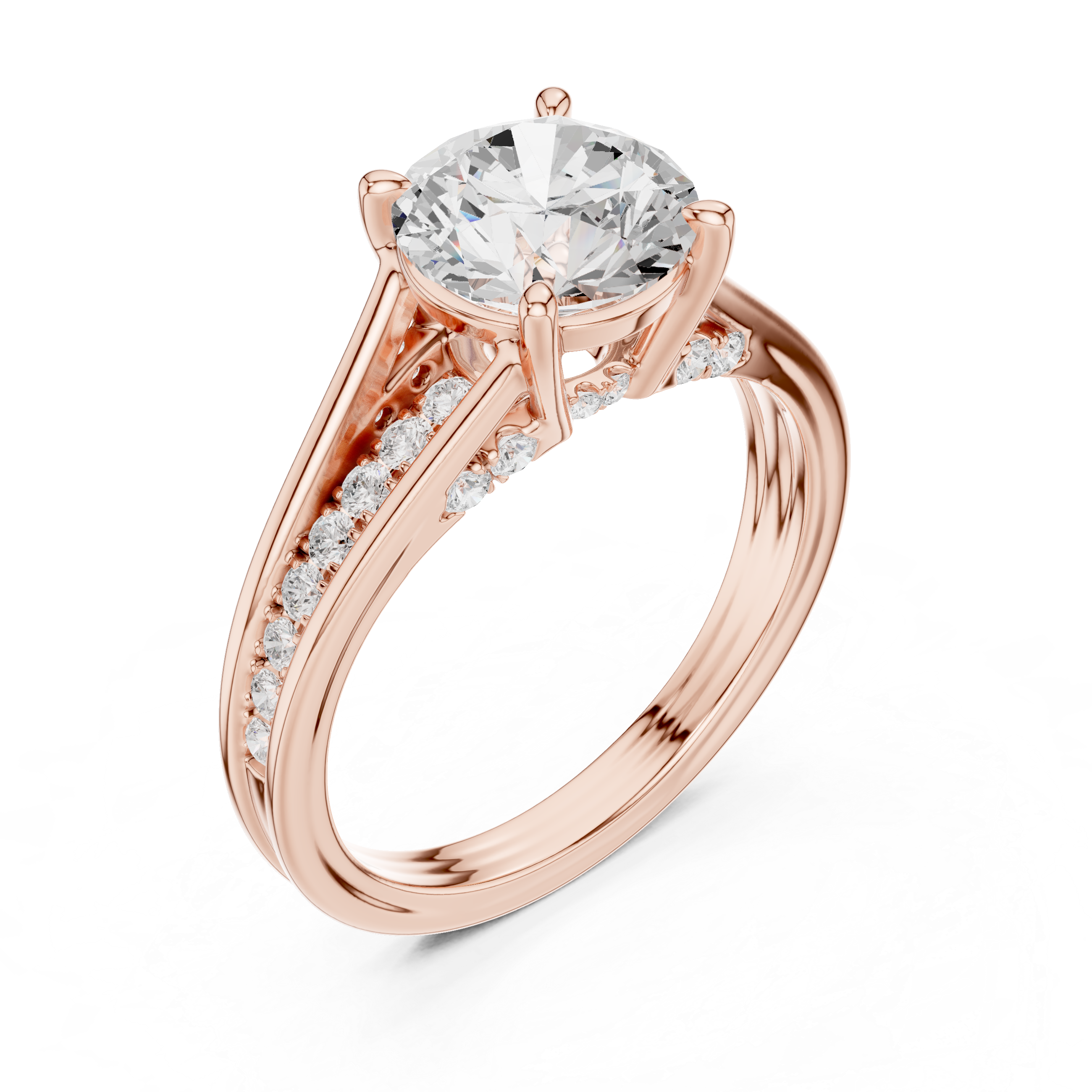 14K/18K Rose Gold Lab-Grown Diamond Solitaire Ring with Side Accents