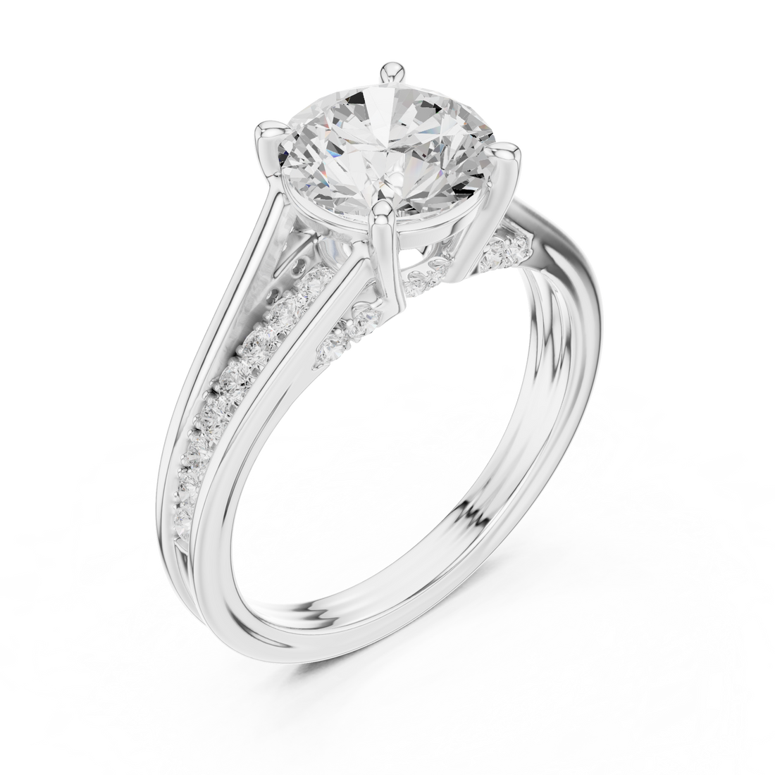 14K/18K Rose Gold Lab-Grown Diamond Solitaire Ring with Side Accents