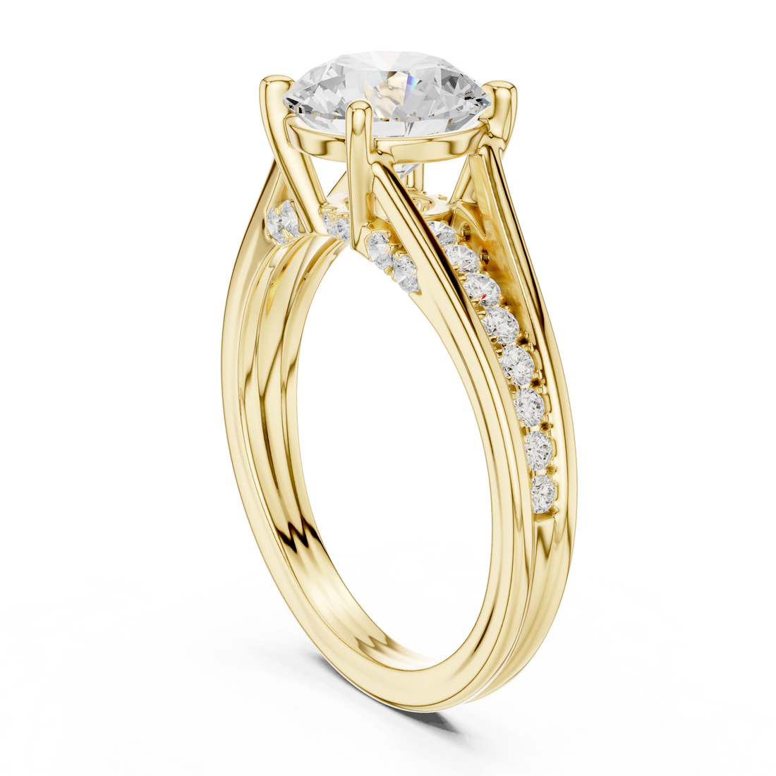 14K/18K Rose Gold Lab-Grown Diamond Solitaire Ring with Side Accents