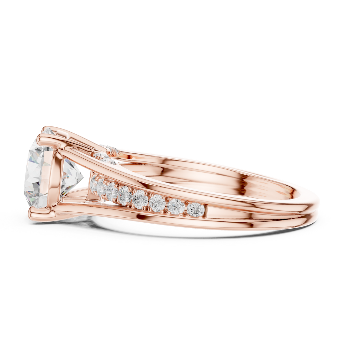 14K/18K Rose Gold Lab-Grown Diamond Solitaire Ring with Side Accents