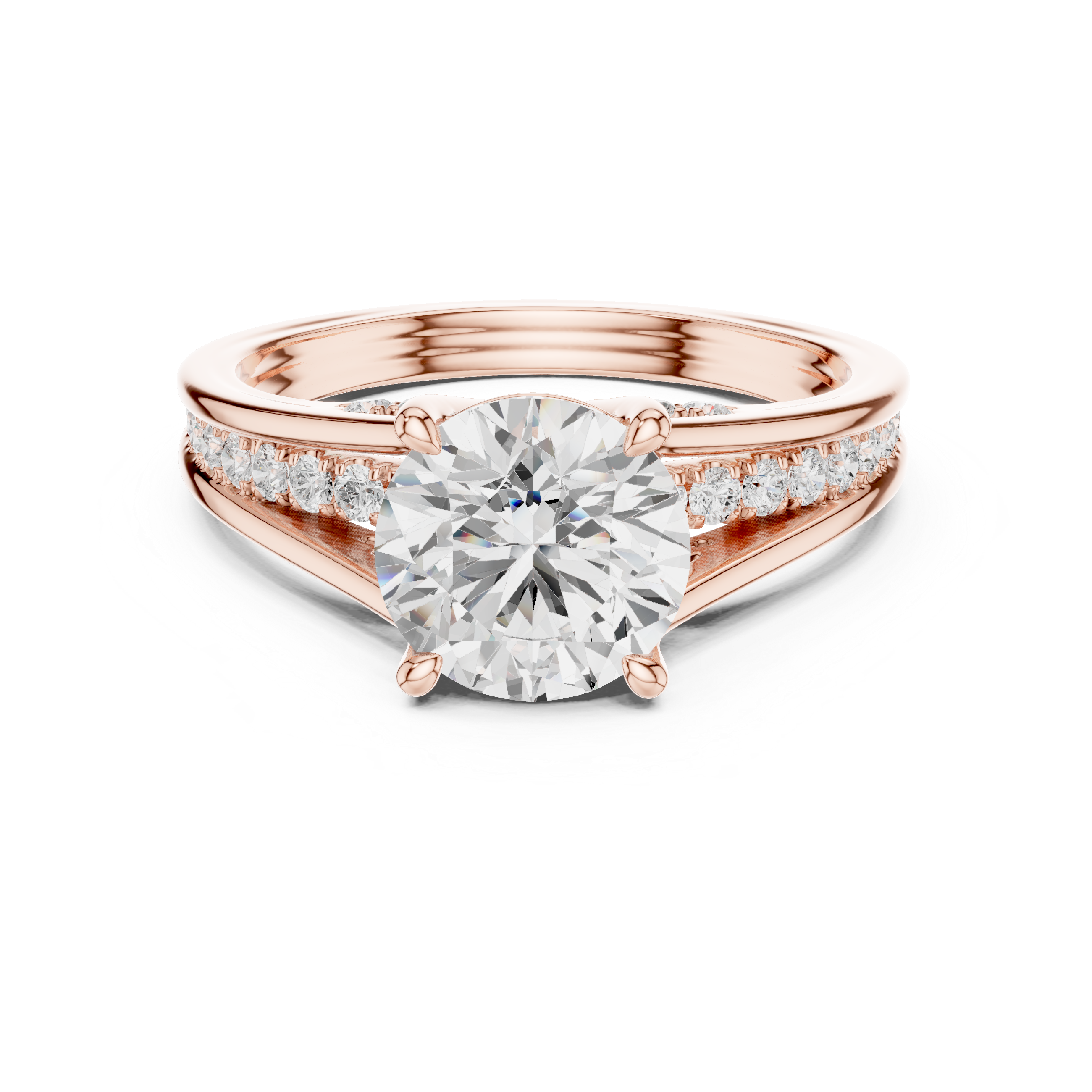14K/18K Rose Gold Lab-Grown Diamond Solitaire Ring with Side Accents