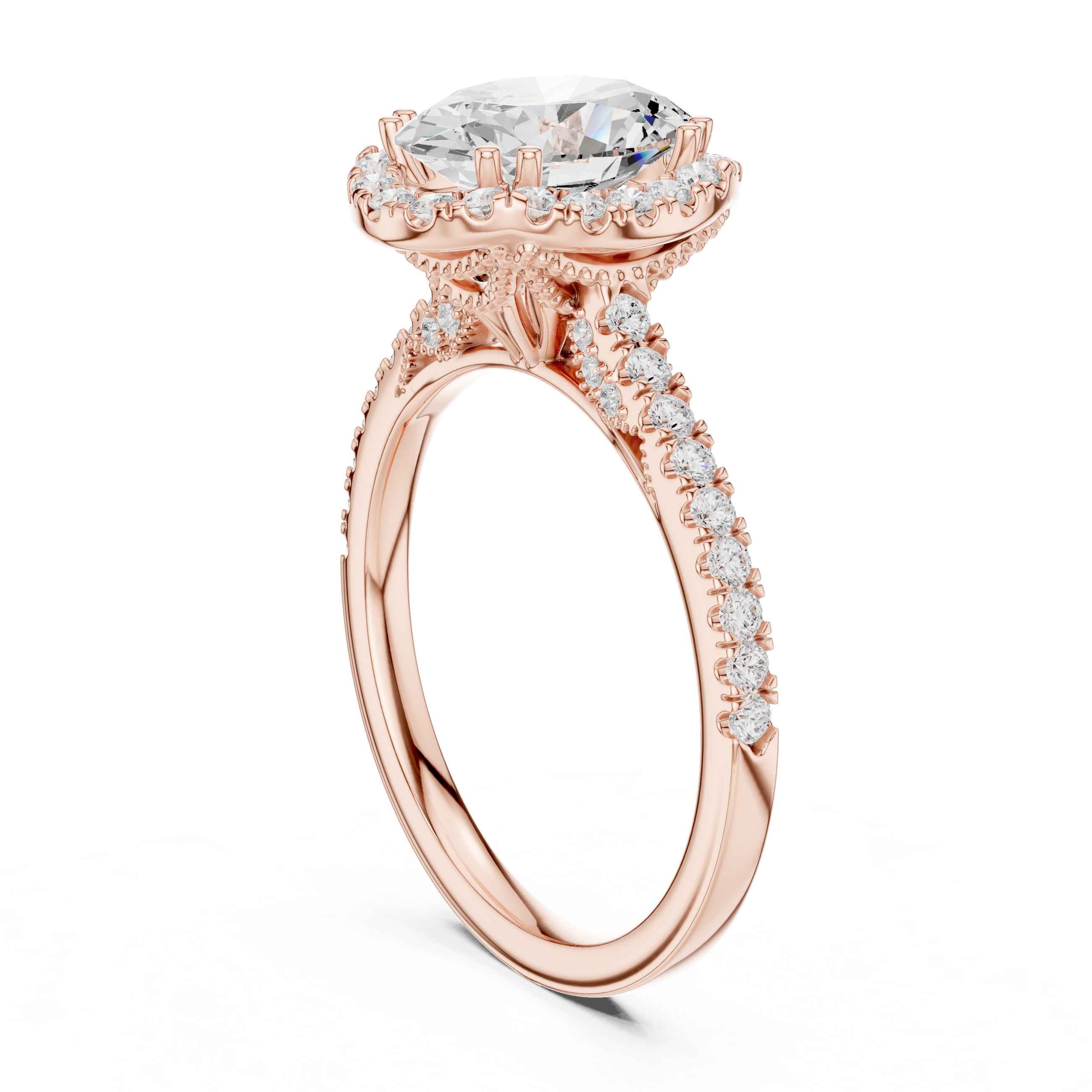 14K/18K Rose Gold Oval Halo Lab-Grown Diamond Engagement Ring