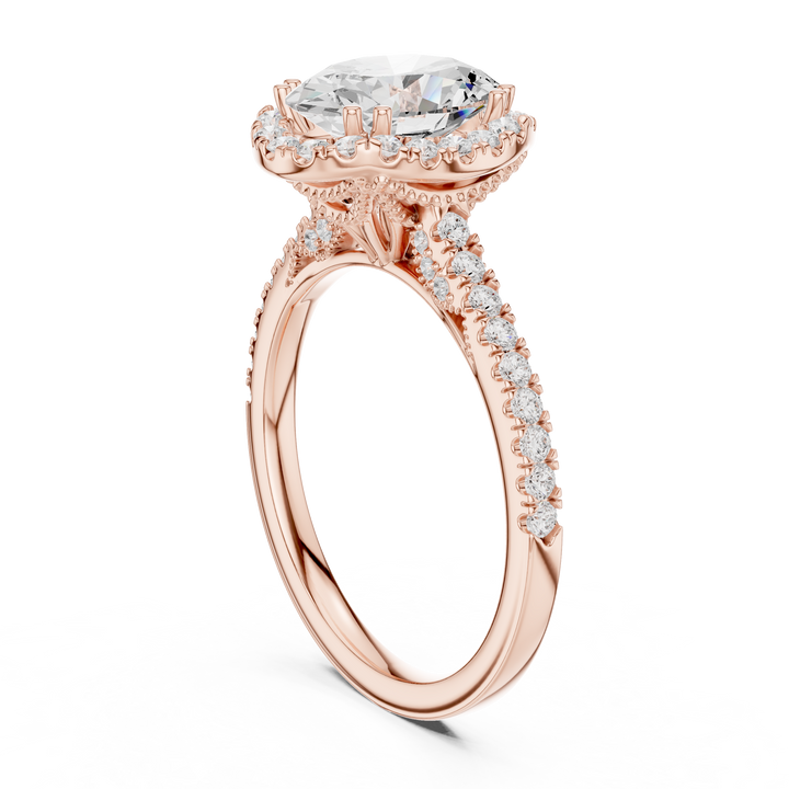 14K/18K Rose Gold Oval Halo Lab-Grown Diamond Engagement Ring