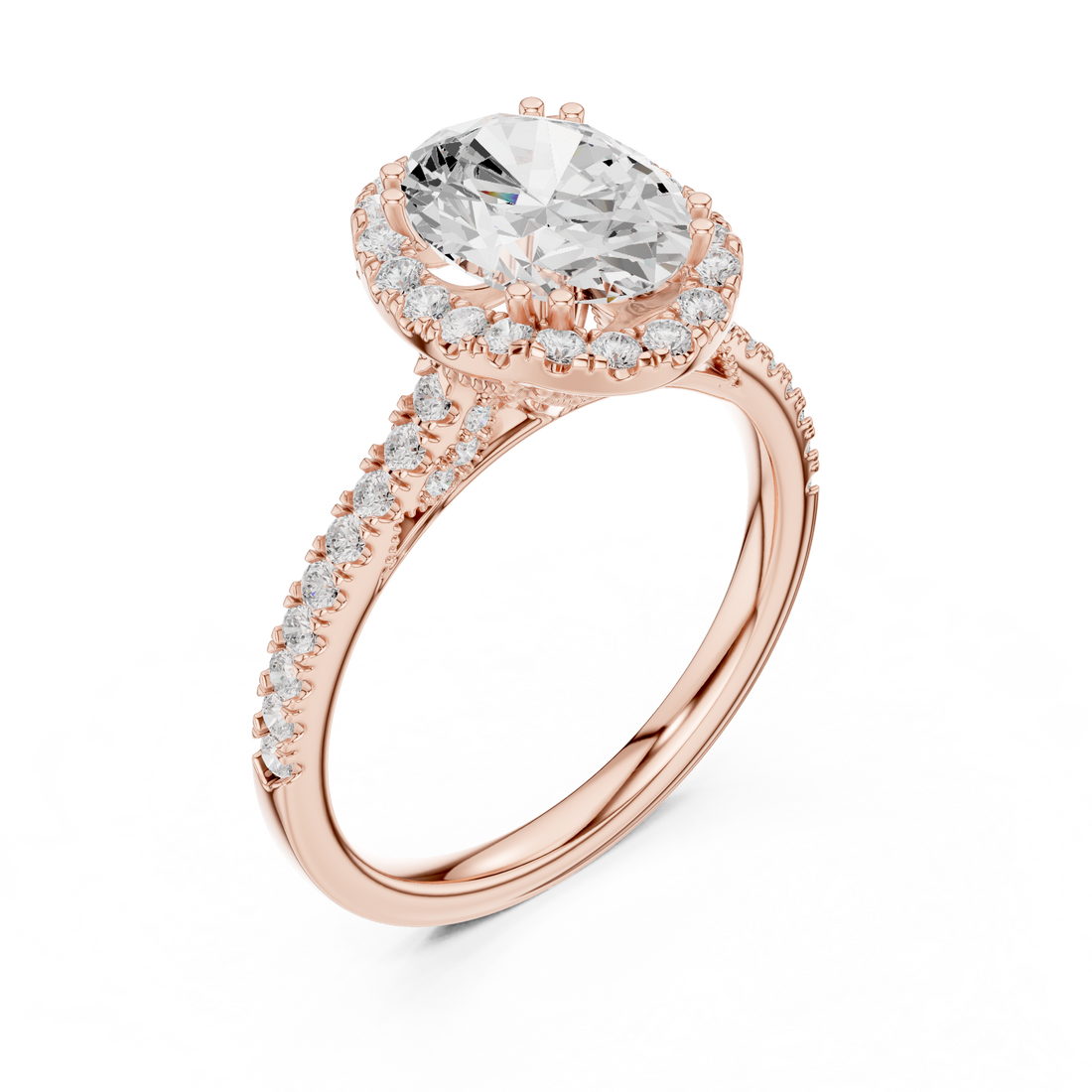 14K/18K Rose Gold Oval Halo Lab-Grown Diamond Engagement Ring