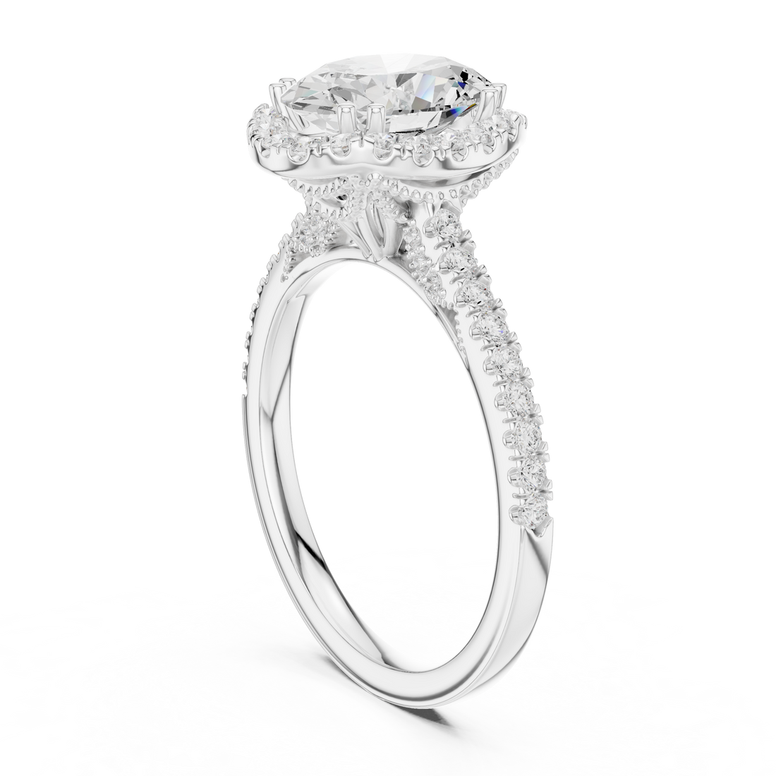 14K/18K Rose Gold Oval Halo Lab-Grown Diamond Engagement Ring